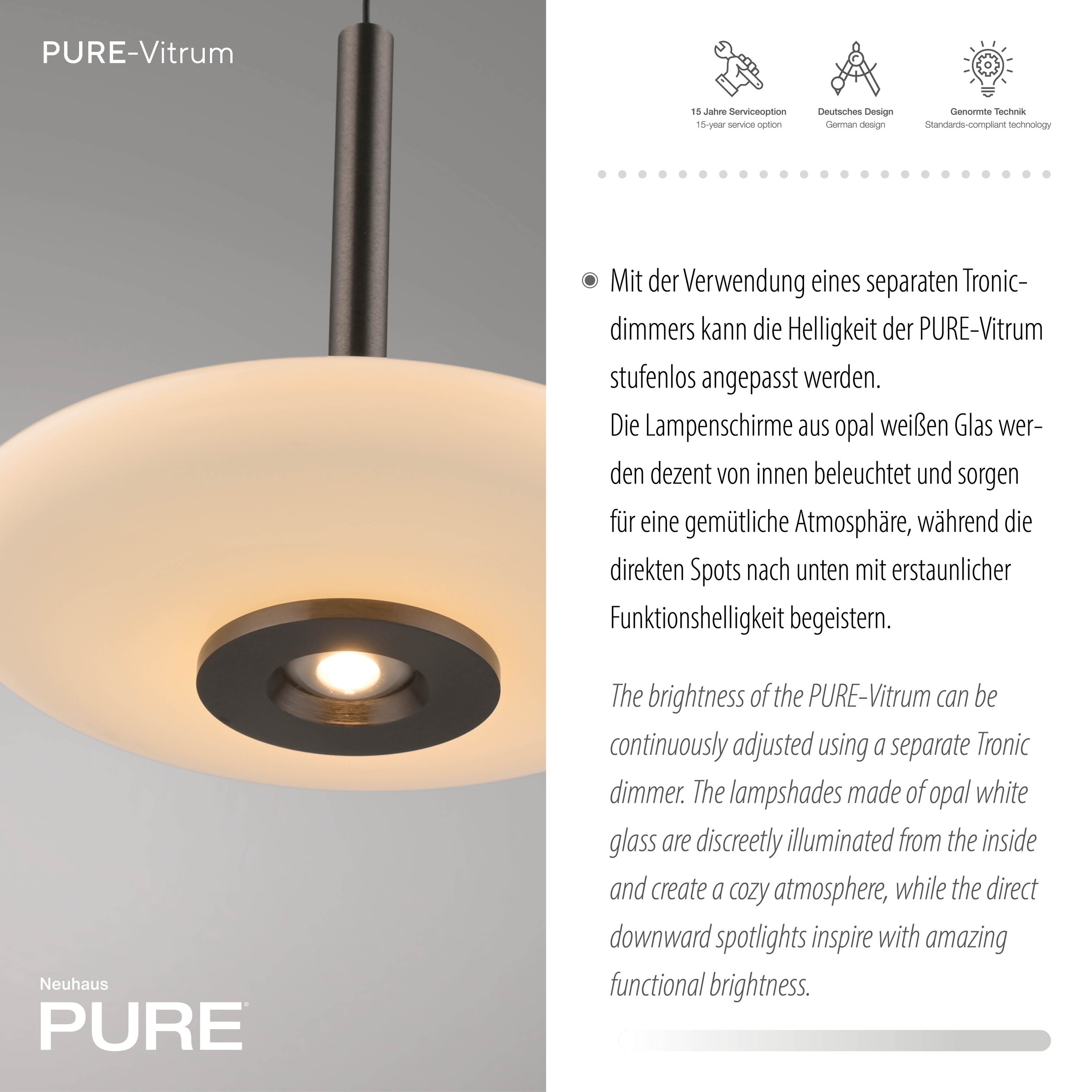 Neuhaus PURE LED Pendelleuchte »PURE Vitrum« LED-Board 1 Stk. Warmweiß Comfort Lift, dimmfähig über separaten Tronicdimmer