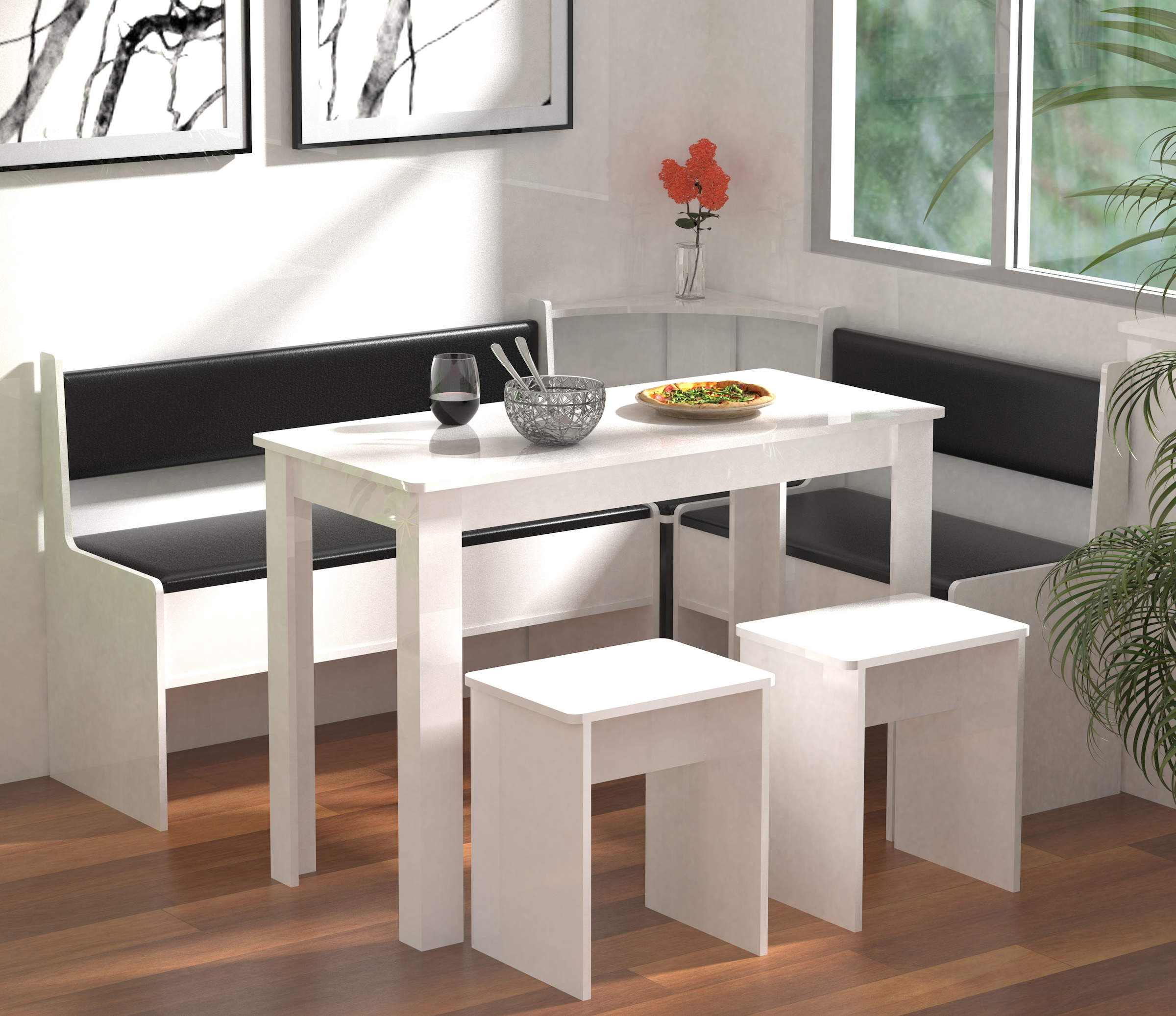 VCM Essgruppe »VCM Eckbankgruppe Sitzgruppe Esszimmergruppe Bank Tisch Hocker Esal Maxi« Esal, 6 Stk. tlg.