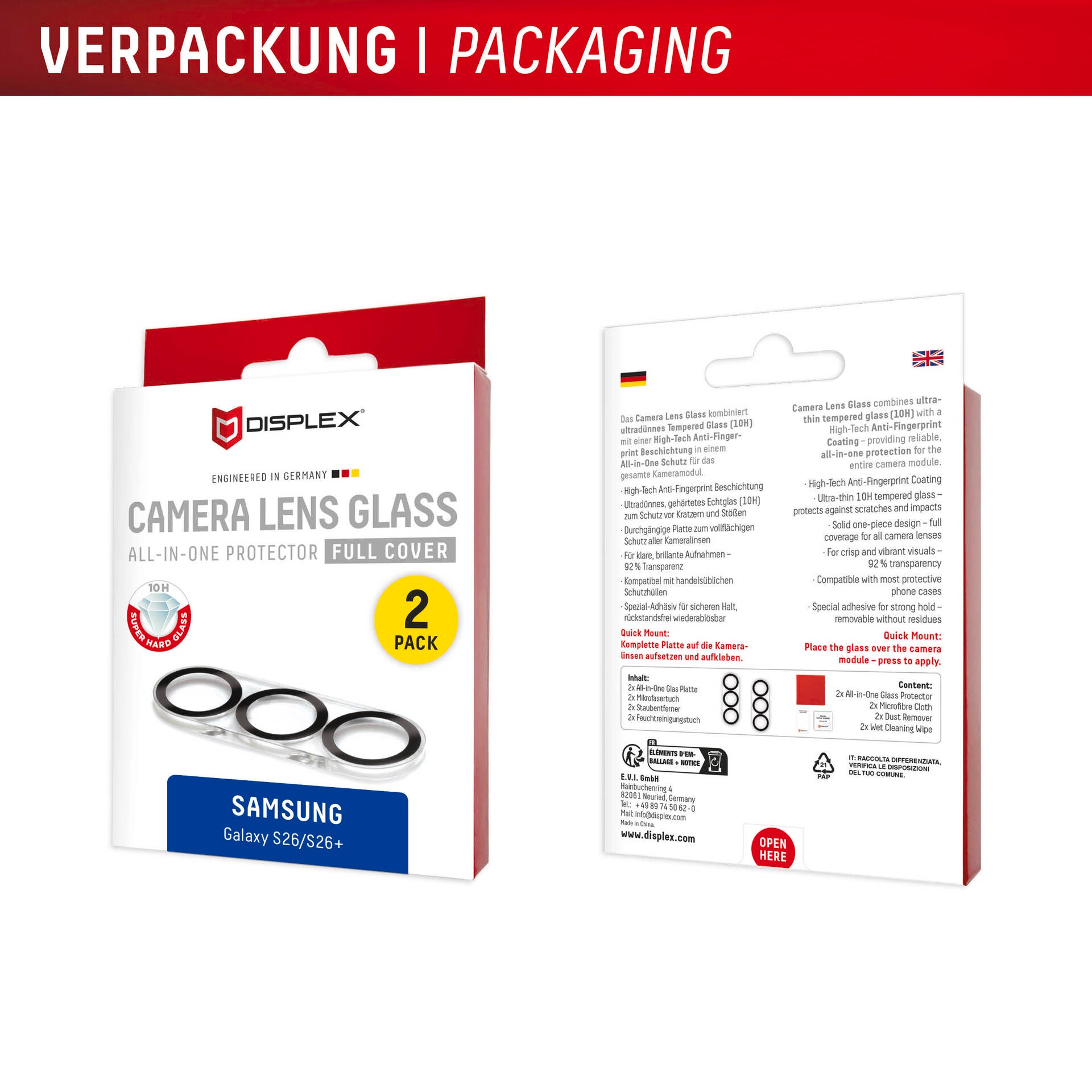 Displex Kameraschutzglas »Camera Lens Glass All-In-One Protector Full Cover« für Samsung Galaxy S26;Samsung Galaxy S26+ Kameraschutzfolie, Schutzfolie, Lens Protector, kratz- & stoßfest