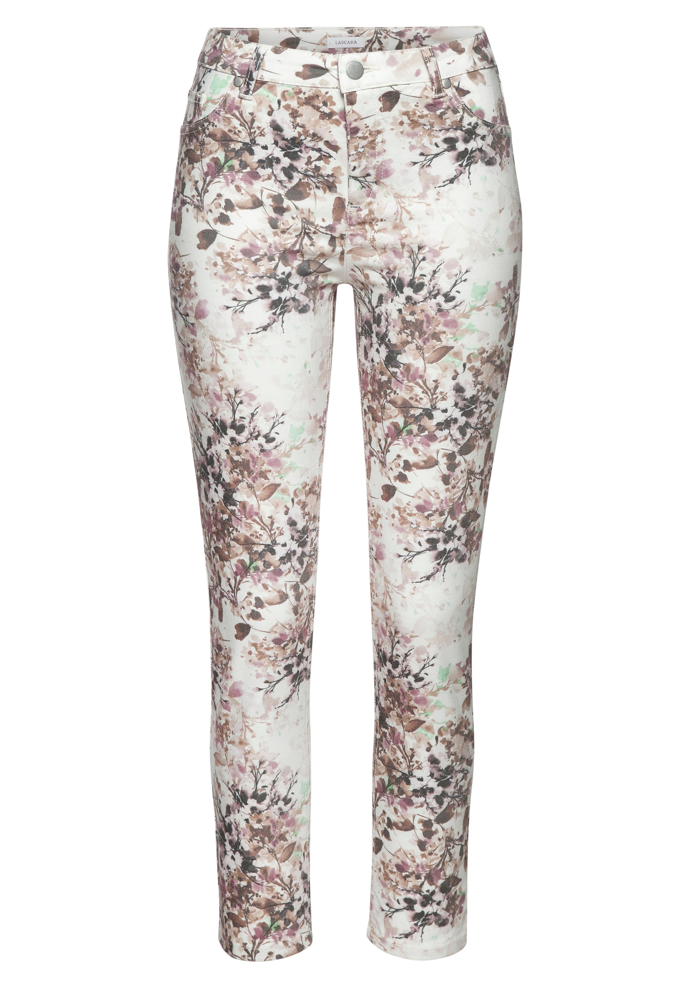 LASCANA 7/8-Jeggings, mit Blumendruck, sommerliche Skinny Jeans aus elastischem Baumwoll-Mix