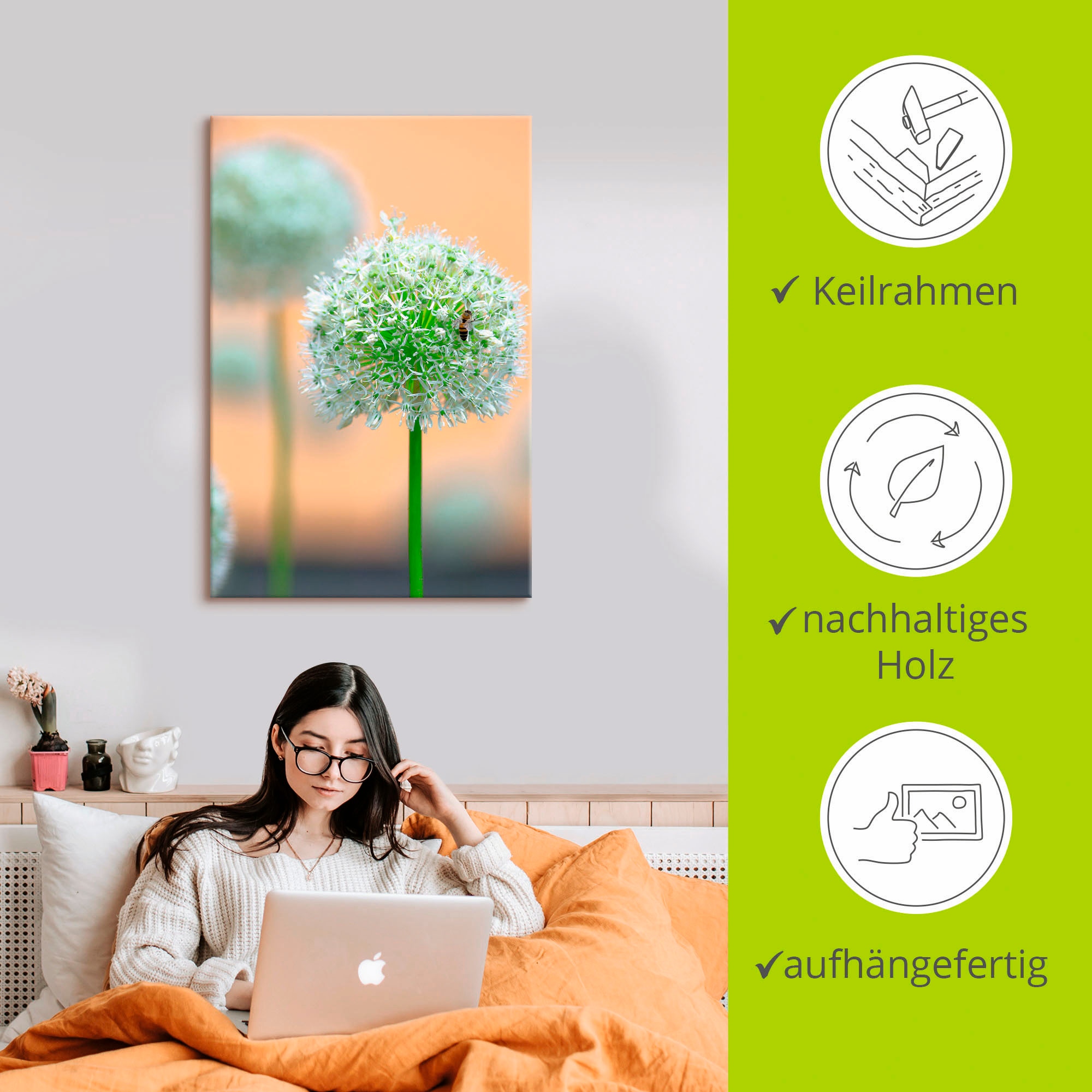 Artland Leinwandbild »Großer Allium in Pastell« Blumen 1 Stk. tlg. auf Holzrahmen gespannt