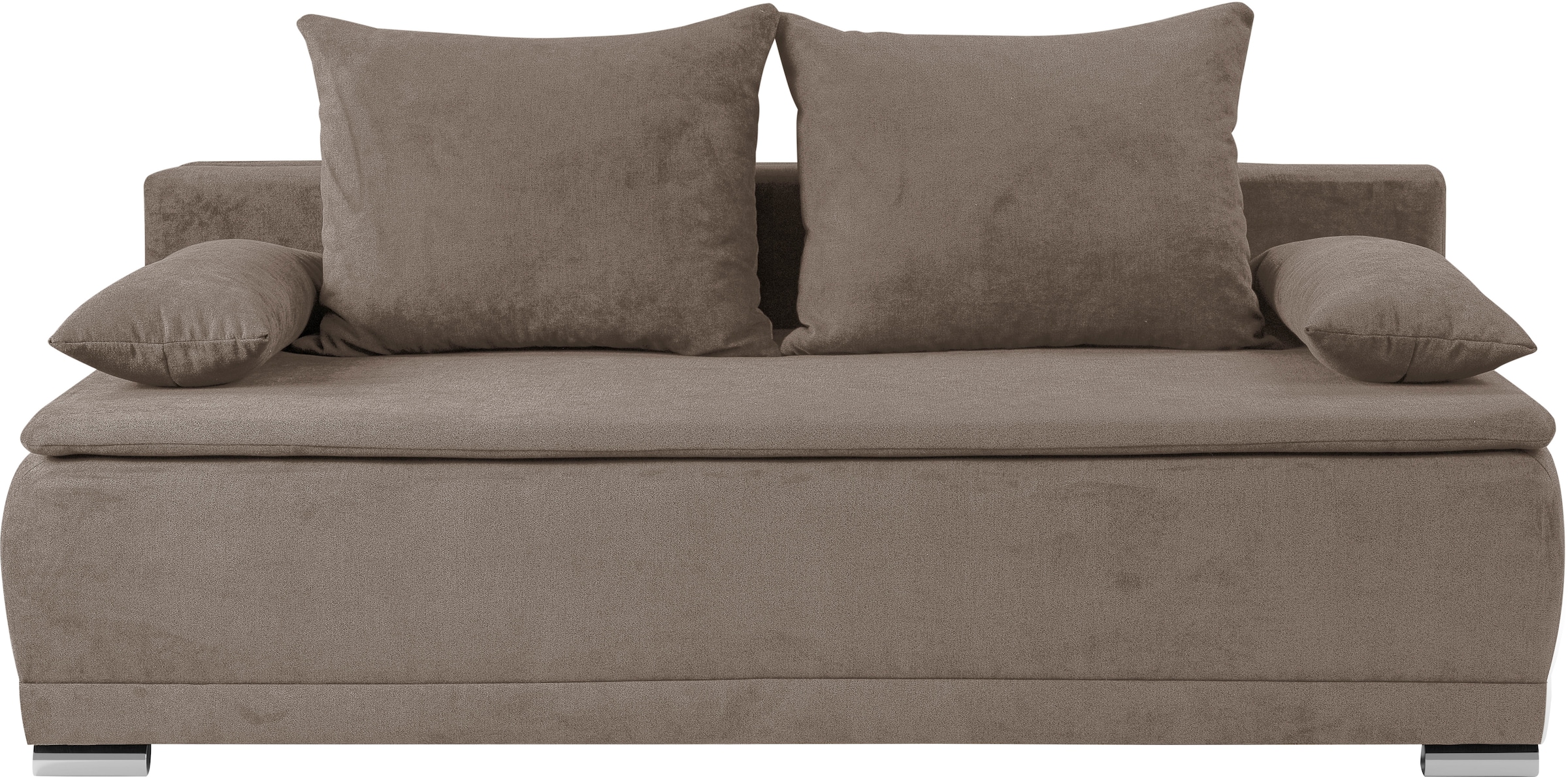 WERK2 Schlafsofa »Biggi, komfortabel & elegant, Schlaffunktion, Bettkasten, Breite 260cm«, inkl. losen Kissen, Struktur weich, greige