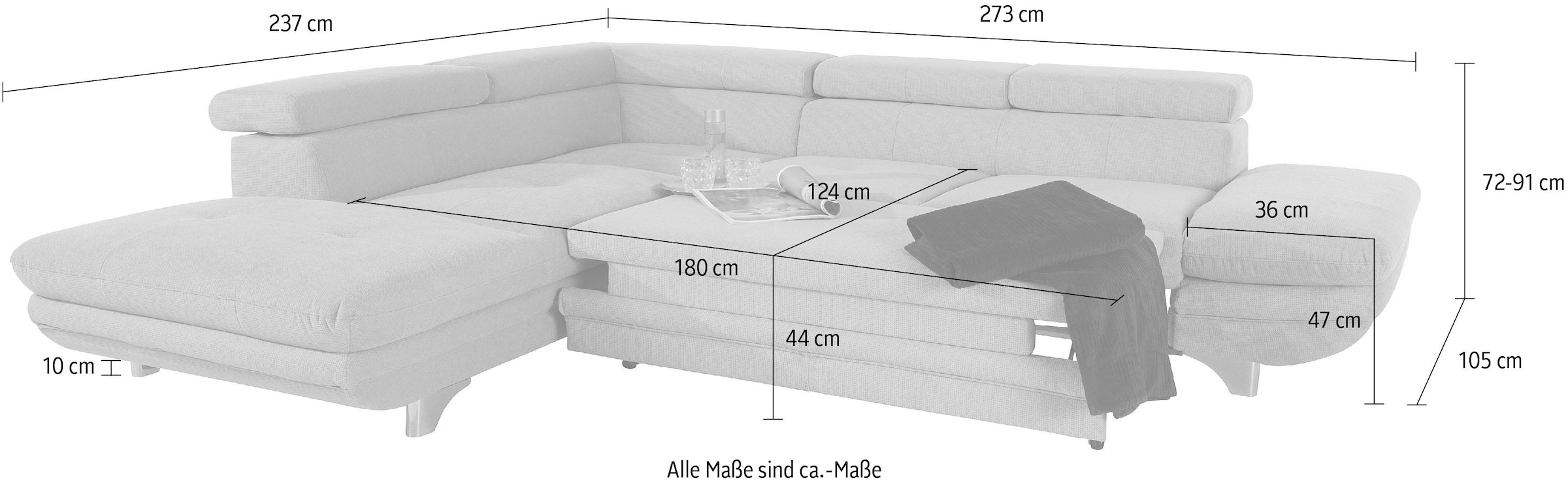 COTTA Ecksofa »Enterprise L-Form«, inklusive Kopf- und Armteilverstellung, wahlweise mit Bettfunktion
