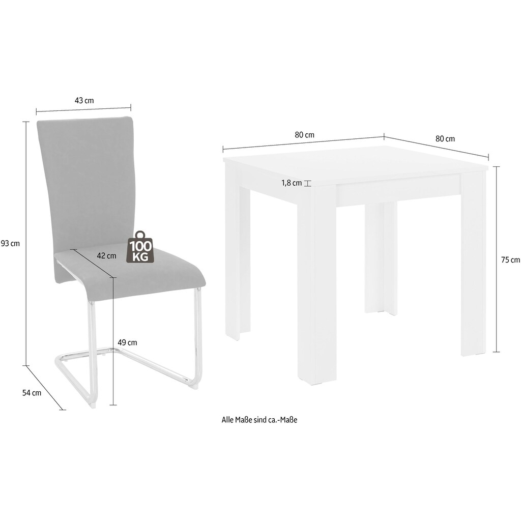 Homexperts Essgruppe »Nick1-Mulan«, (Set, 5 tlg.), mit 4 Stühlen, Tisch in weiß, Breite 80 cm
