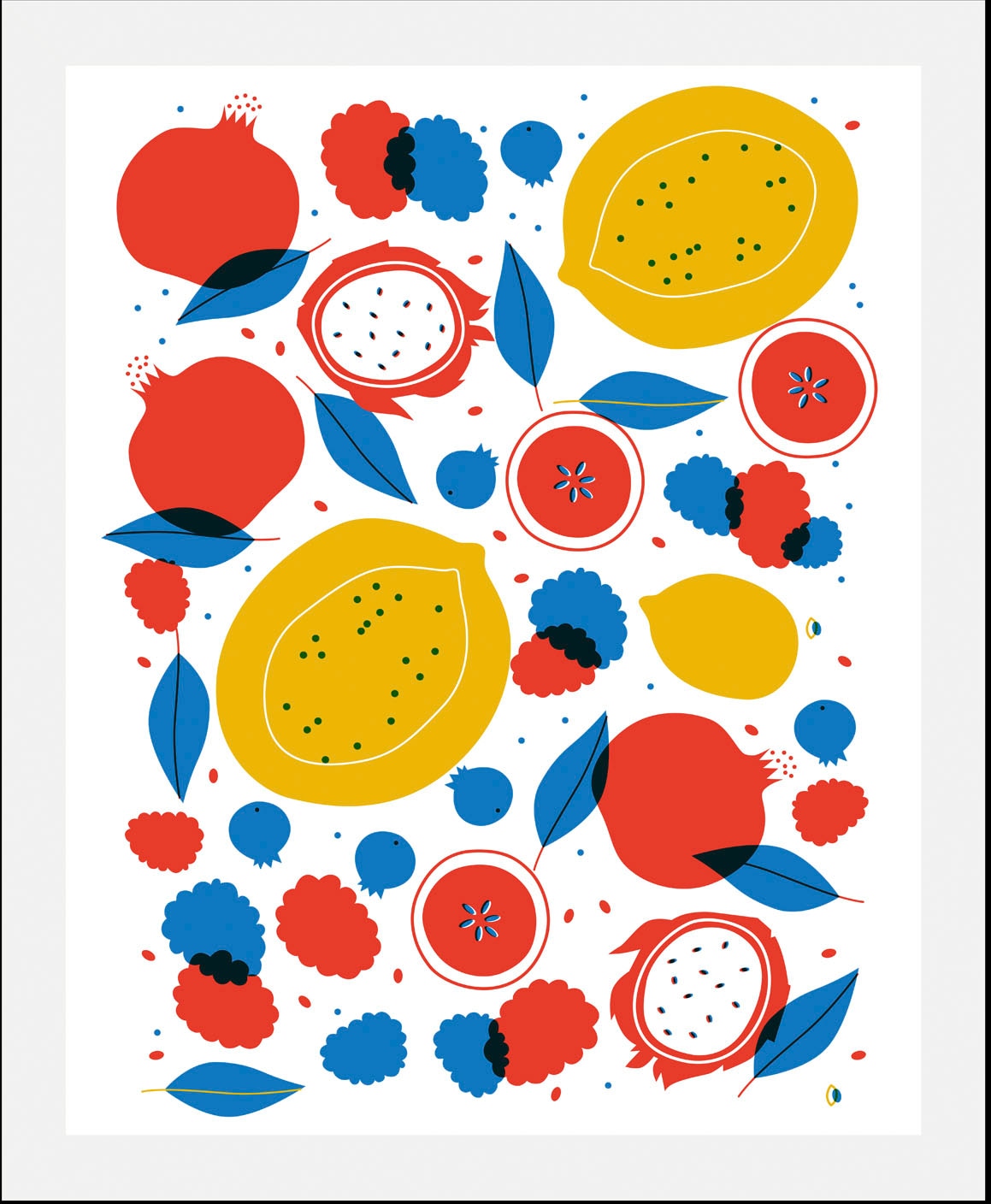 queence Bild »Filou«, Obst-Obst Bilder-Essen-Lebensmittel-Kunst-Abstrakt-Figuren, (1 St.), HD Premium Poster-Druck inkl. Holzrahmen