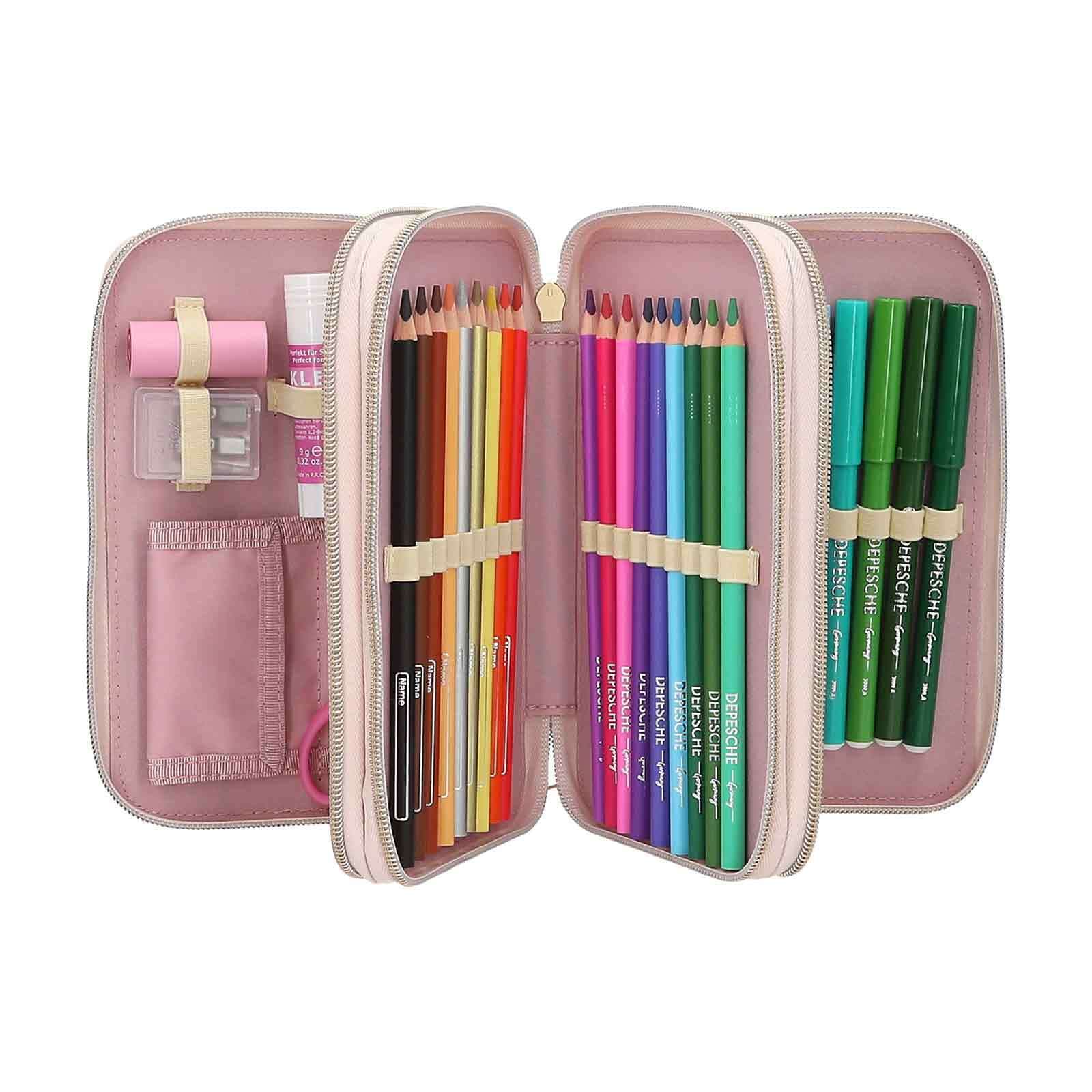 Depesche Buntstift »3-Fach Federtasche mit Pferdekopf-Applikation inkl. Stifte Miss Melody 7,5 x 13 x 20 cm hellgelb«