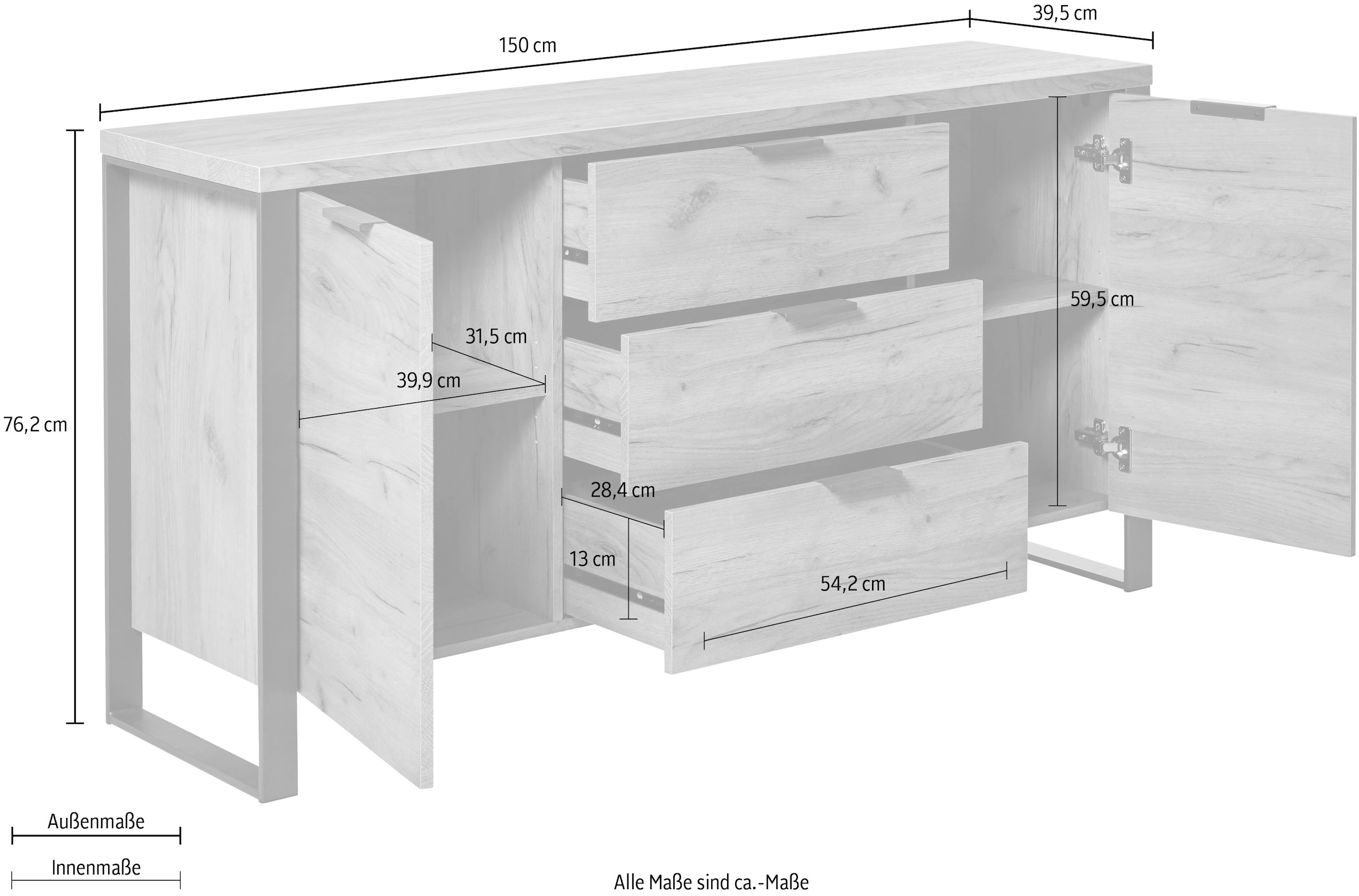 Jahnke Sideboard »LOOP SB 150«, (1 St.), mit 2 Türen + 3 Schubladen, Breite ca. 150 cm