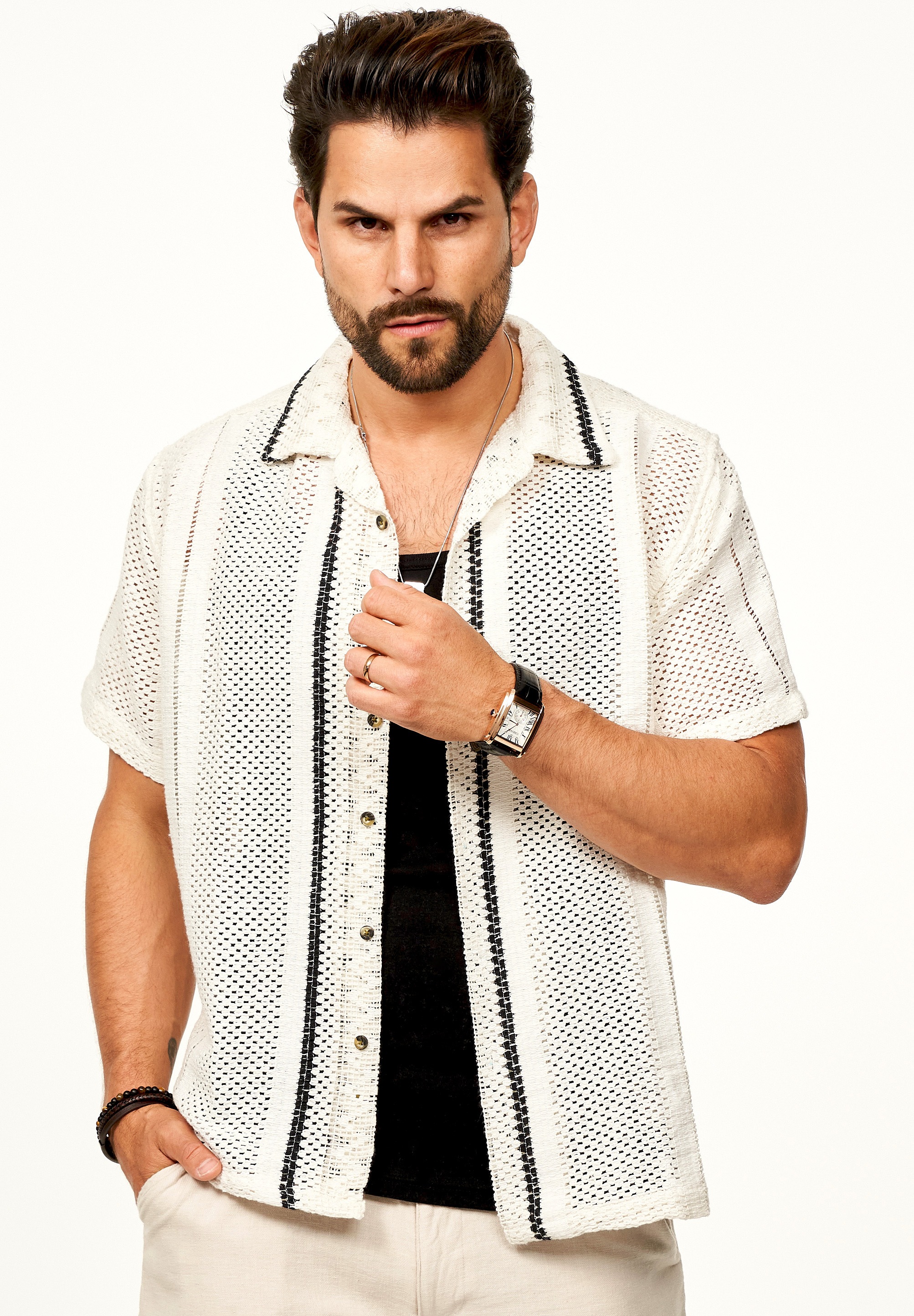 SOULSTAR Kurzarmhemd »Freizeithemd als Kurzam Strick Hemd im Retro-Look - Strick Polo-Hemd Overshirt im Regular-Fit für Herren«