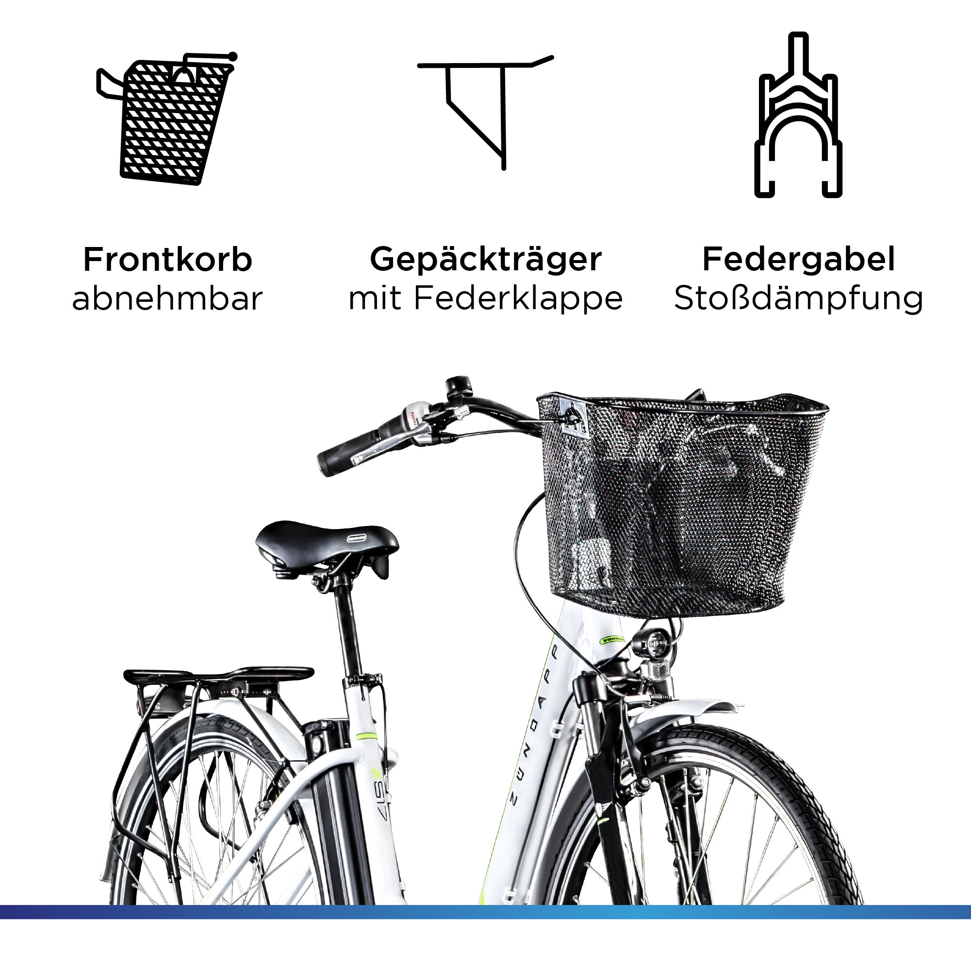 Zündapp E-Bike »Z517«, 7 Gang, Shimano, Frontmotor 250 W, (mit großem Frontkorb), Pedelec, Elektrofahrrad für Damen u. Herren