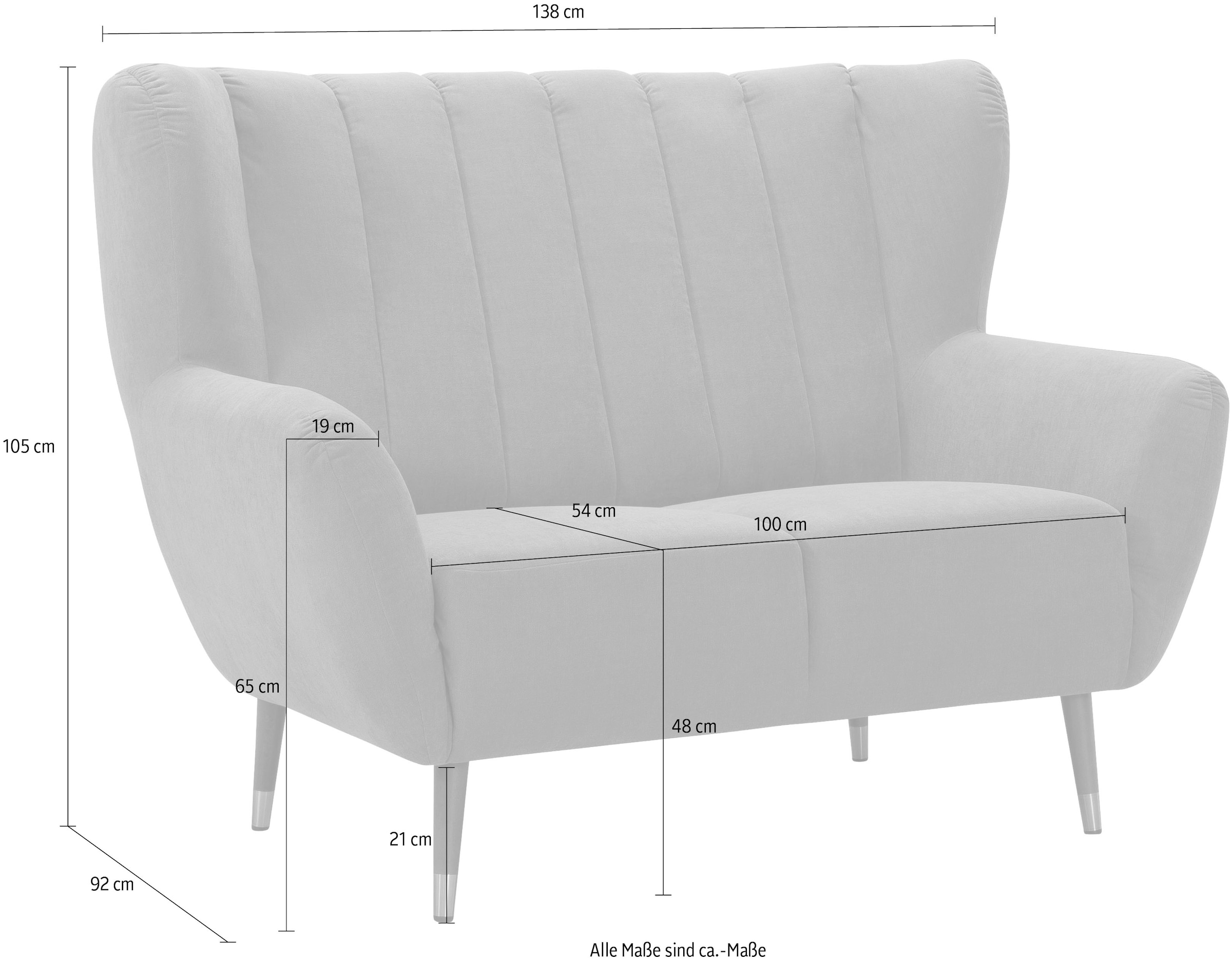 exxpo - sofa fashion 2-Sitzer »Polly, bequem mit hoher Rückenlehne, hohe Füße, Ohrensesselcouch«, Küchensofa, hochwertige Bezugsvarianten und aktuelle Farben