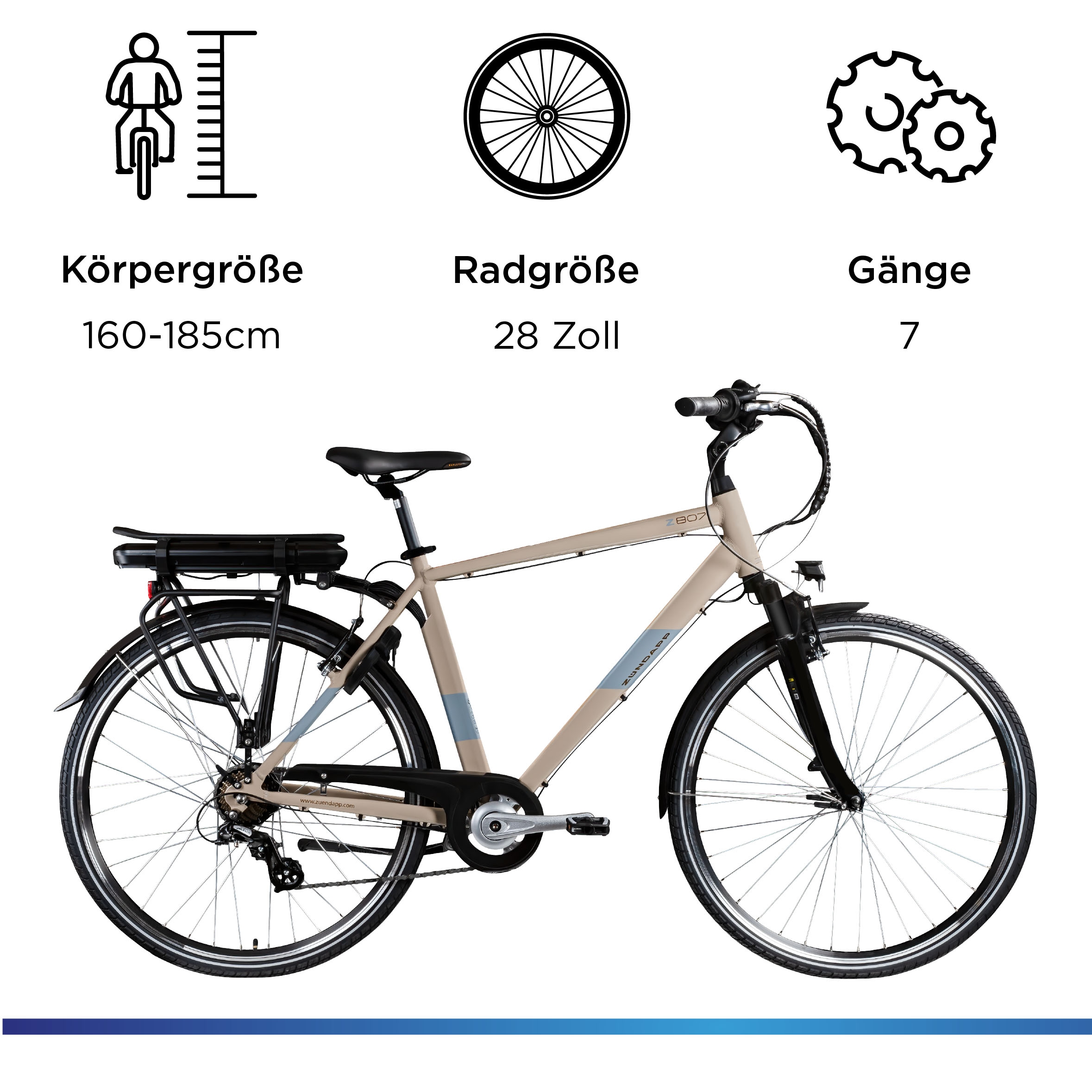 Zündapp »Z807« 7 Gang Shimano Altus Schaltwerk Kettenschaltung Heckmotor 250 W Pedelec, Elektrofahrrad für Damen und Herren