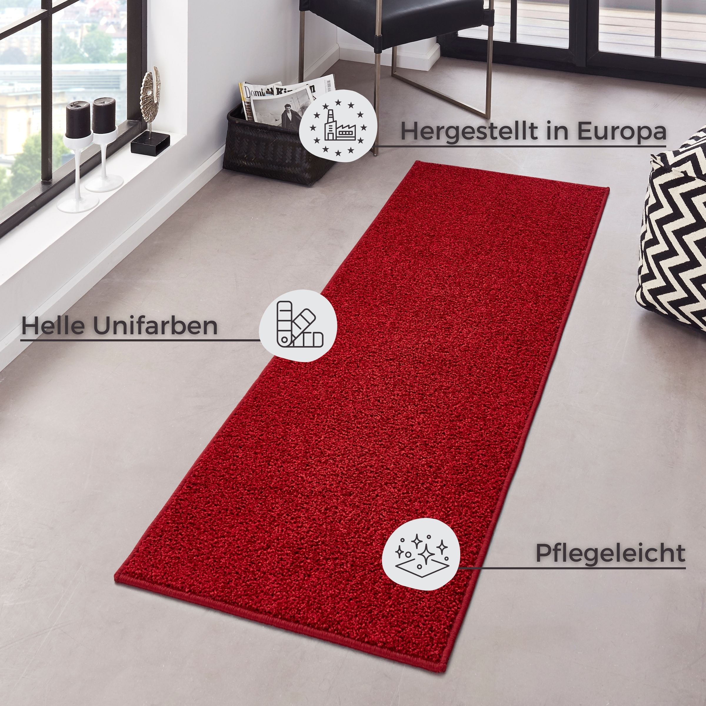 HANSE Home Teppich »Pure 100 Kurzflor«, rechteckig, 13 mm Höhe, Kurzflor, uni, umkettelt, Läufer, Wohnzimmer, Kinderzimmer, Flur