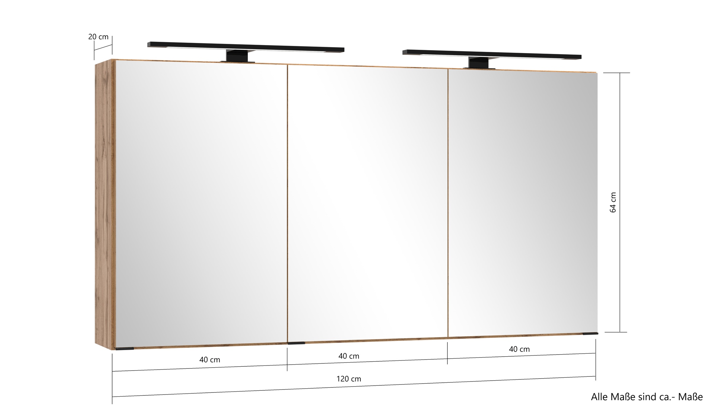 welltime Spiegelschrank, Welltime, Breite 120 cm, mittlere Tür reversibel, gedämpft