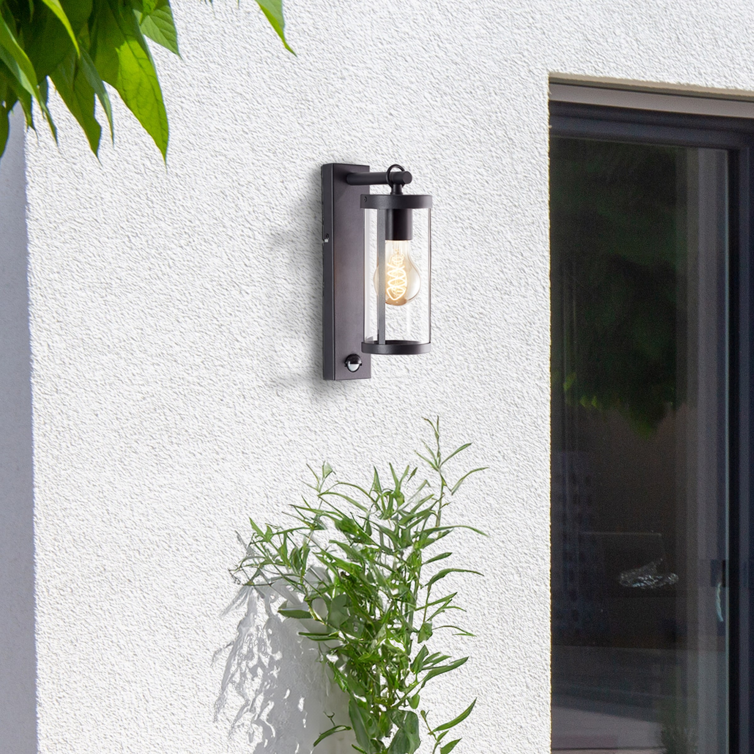 Brilliant Außen-Wandleuchte »Sidney«, 1 flammig, Leuchtmittel E27 | ohne Leuchtmittel, Außenwandleuchte mit Bewegungsmelder, 31 cm, E27, schwarz/transparent