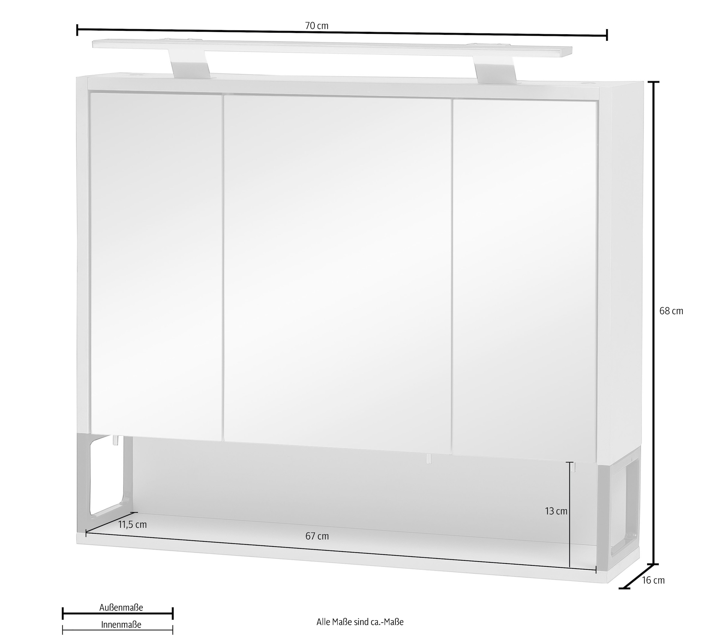Schildmeyer Spiegelschrank »Limone«, Breite 70 cm, 3-türig, LED-Beleuchtung,  Schalter-/Steckdosenbox online kaufen | mit 3 Jahren XXL Garantie