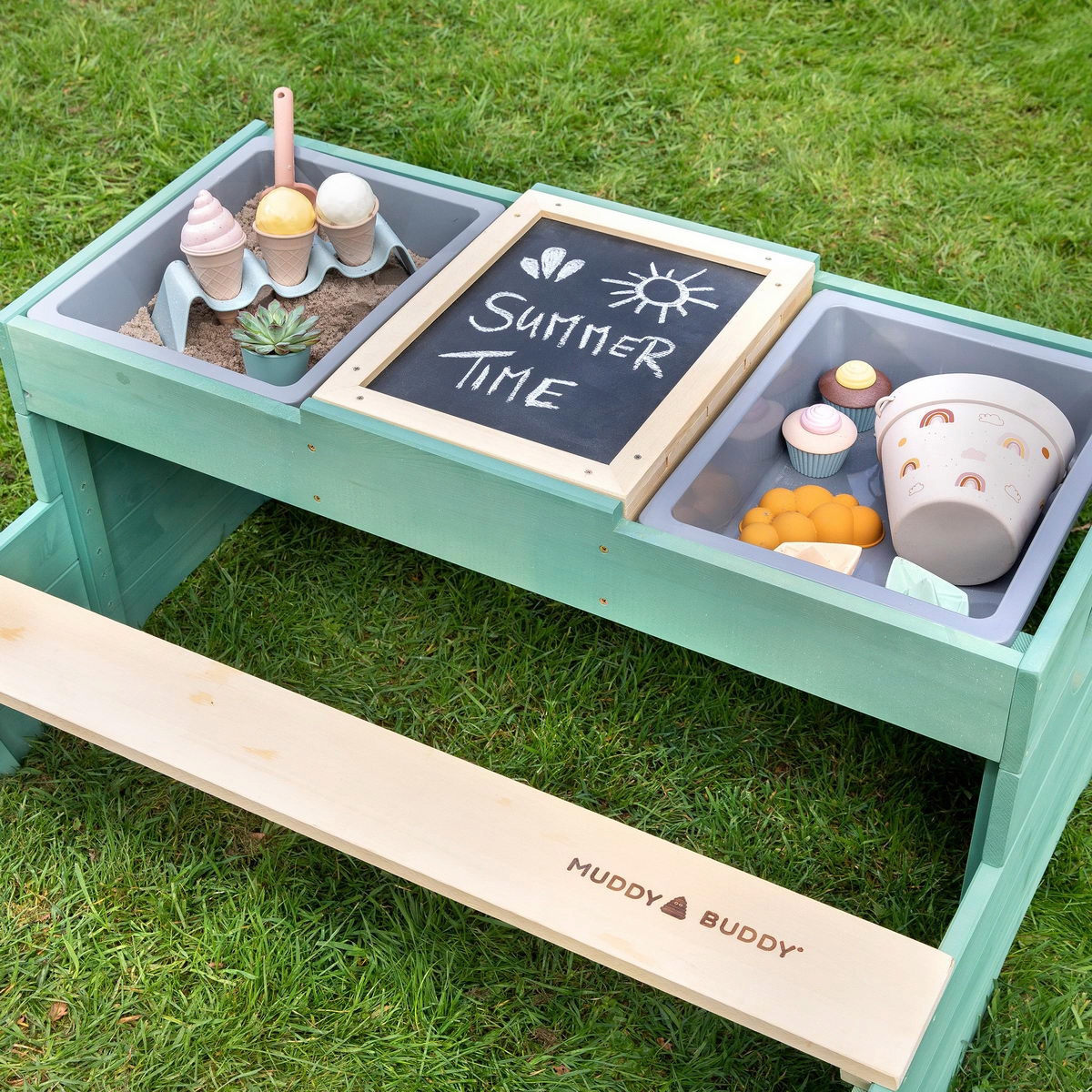 MUDDY BUDDY® Garten-Kindersitzgruppe »Creator«, Outdoor Spieltisch, natur - salbei; FSC® - schützt Wald - weltweit