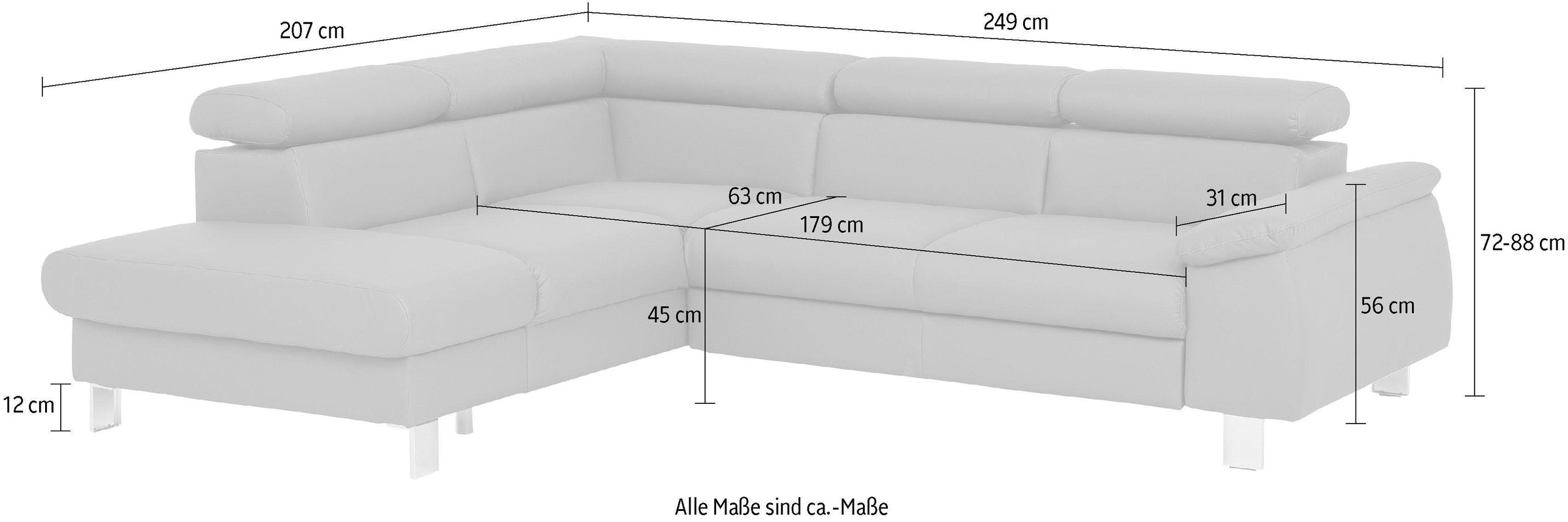 COTTA Polstergarnitur »Komaris L-Form«, (Set), Set bestehend aus: Ecksofa mit Kopfteilverstellung & Hocker