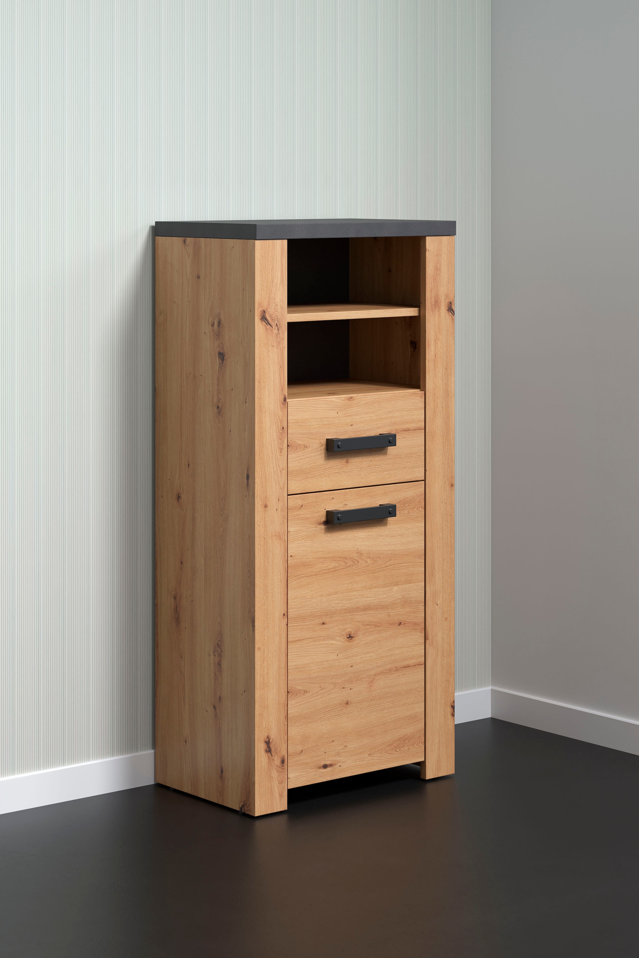welltime Midischrank »Ambres«, (1 St.), Badschrank in matter Echtholzoptik - Maße (B/T/H) 53/35/118 cm