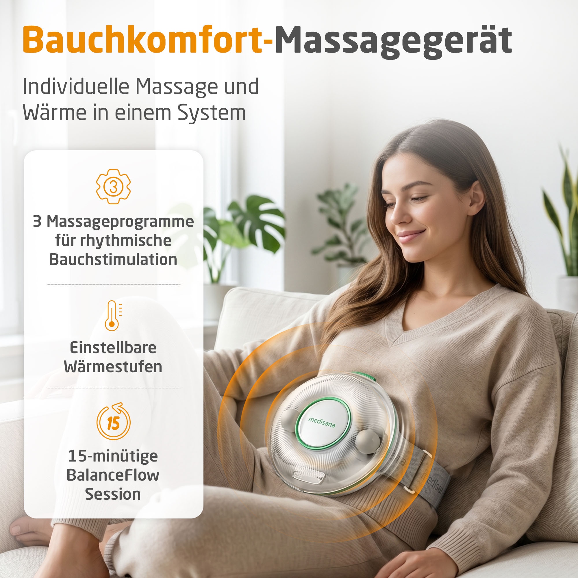 Medisana Massagegerät »BM 100« Bauchmassage, 3 Programme, Bindegewebe, Haut, Darmfunktion, mit Wärme