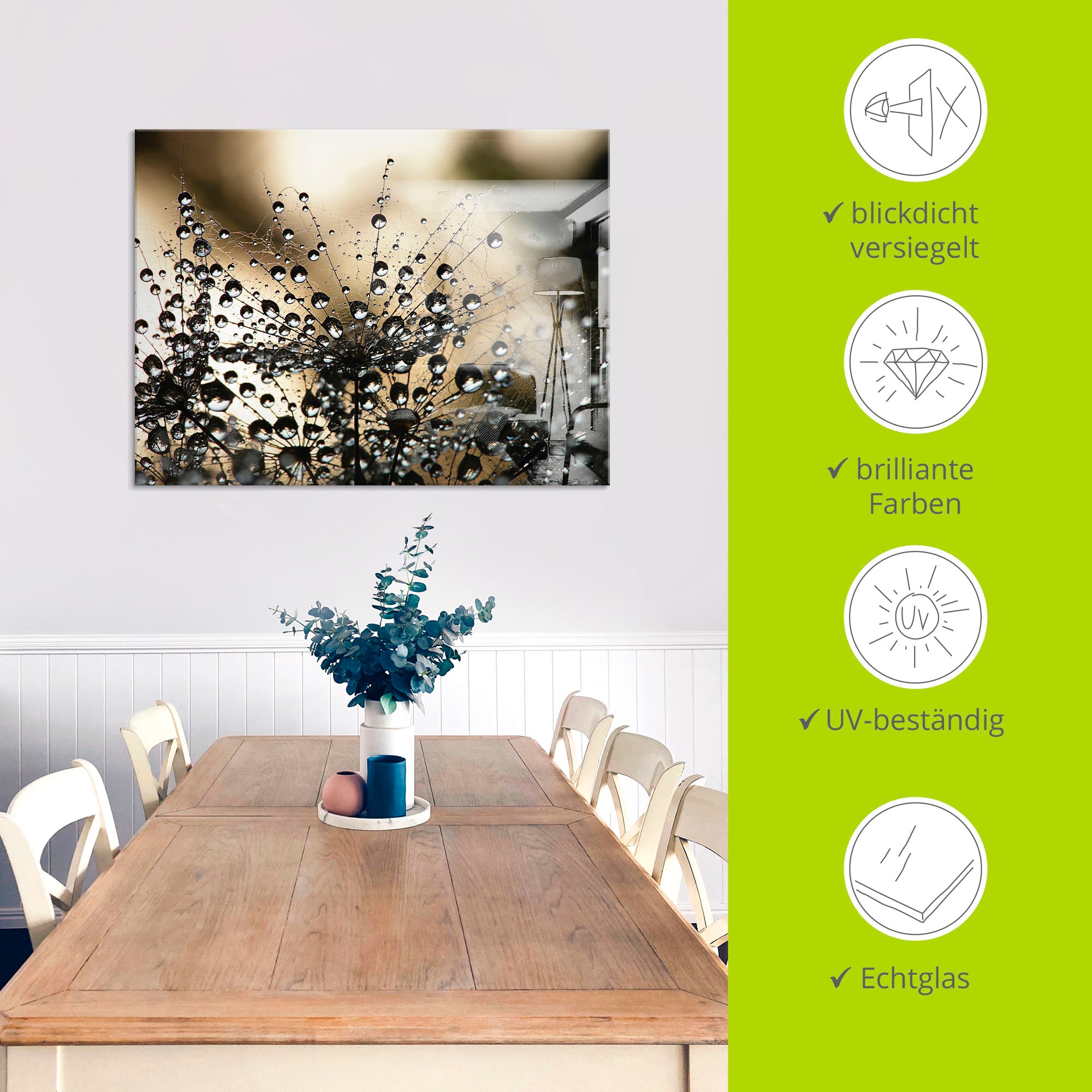 Artland Glasbild »Nasser Löwenzahn« Blumen 1 Stk. tlg. in verschiedenen Größen