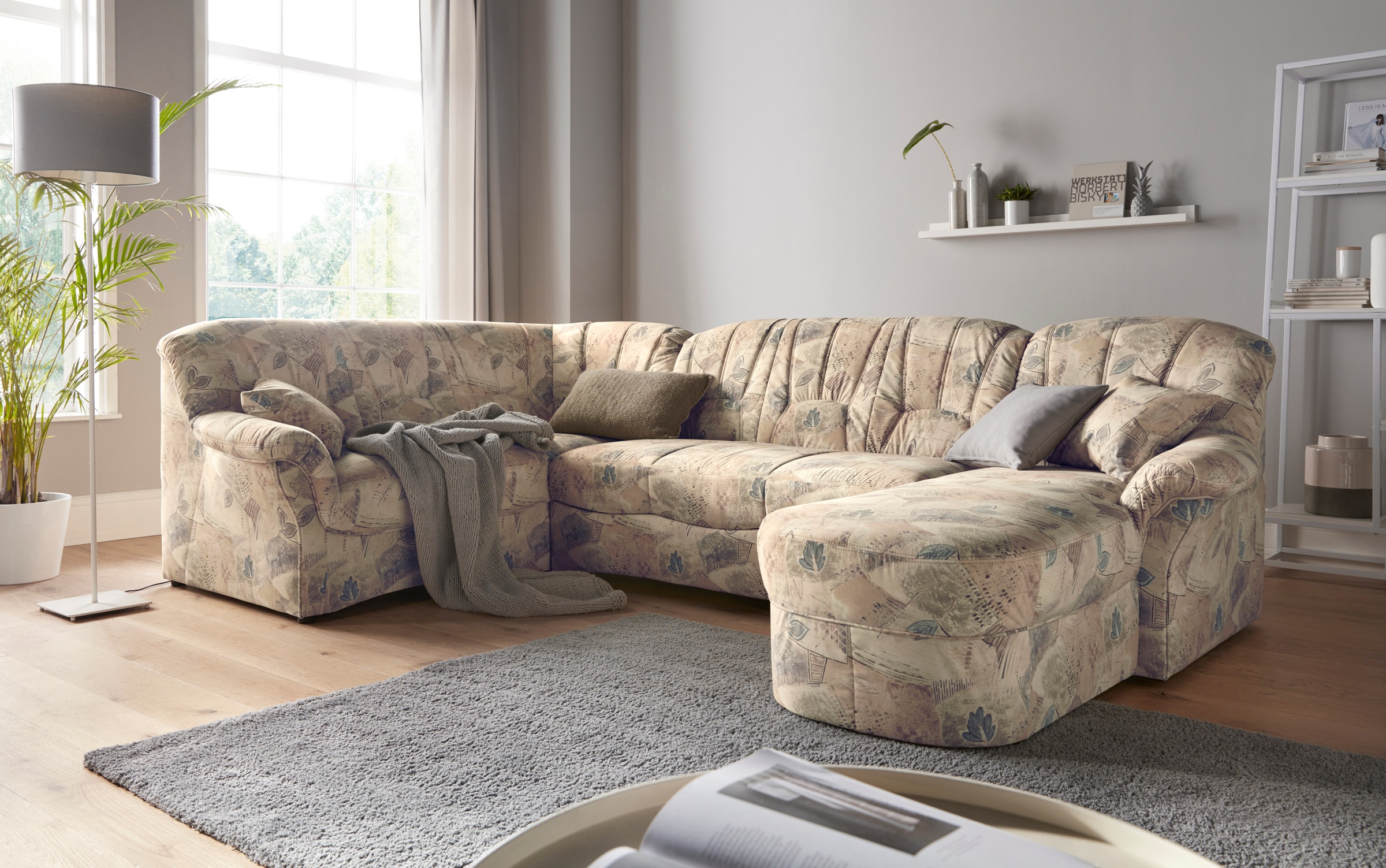 DOMO collection Wohnlandschaft »Bahia U-Form, B/T: 308/200 cm, mit Federkern, belastbar bis 140kg/Sitz«, Microfaser MELROSE®, mocca