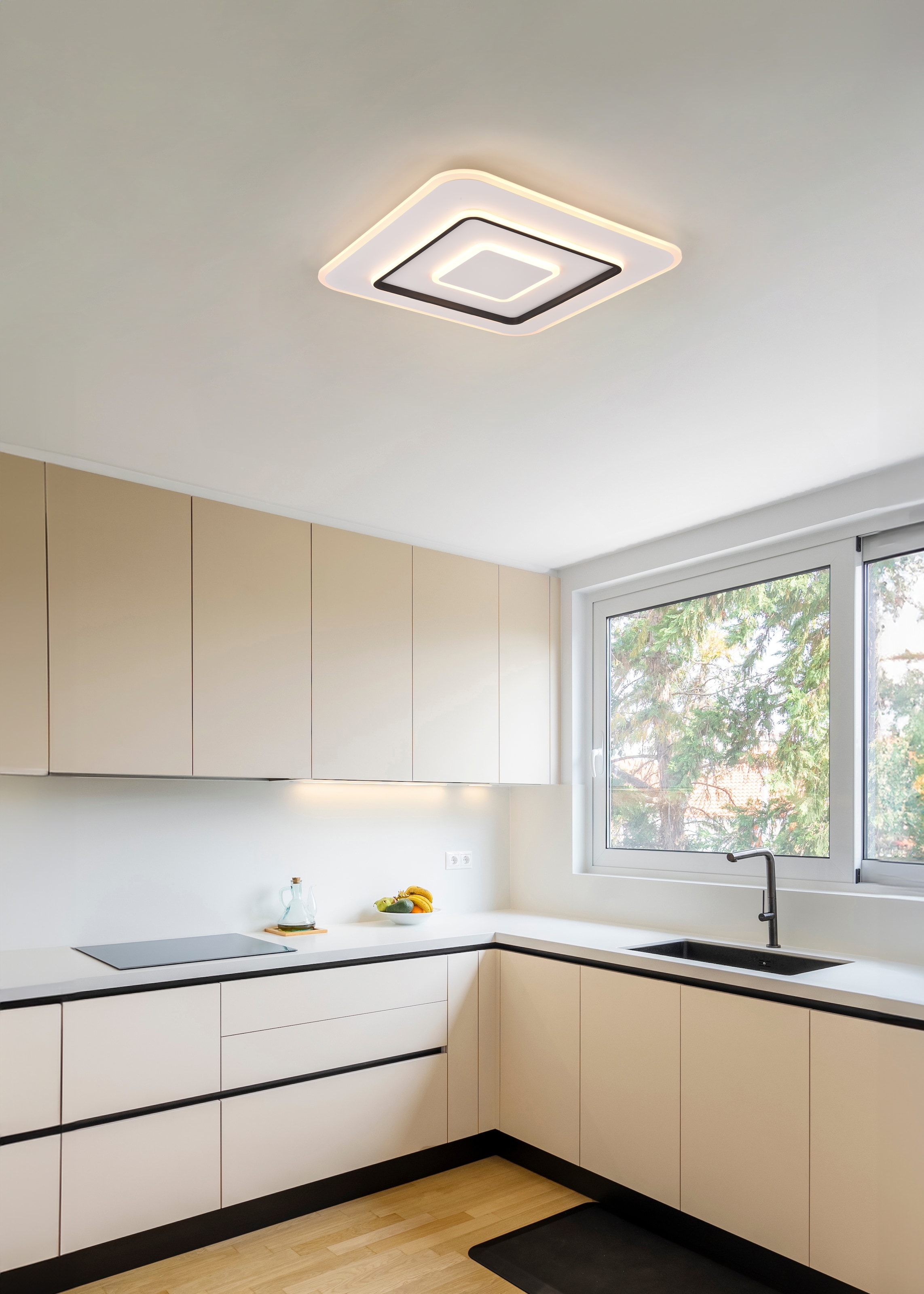 REALITY Leuchten LED Deckenleuchte »JORA, Deckenlampe Schlafzimmer mit Sleep Timer, Nachtlicht, dimmbar,« LED-Board 1 Stk. warmweiß - kaltweiß Lichtfarbe einstellbar CCT, Memoryfunktion, inkl Fernbedienung