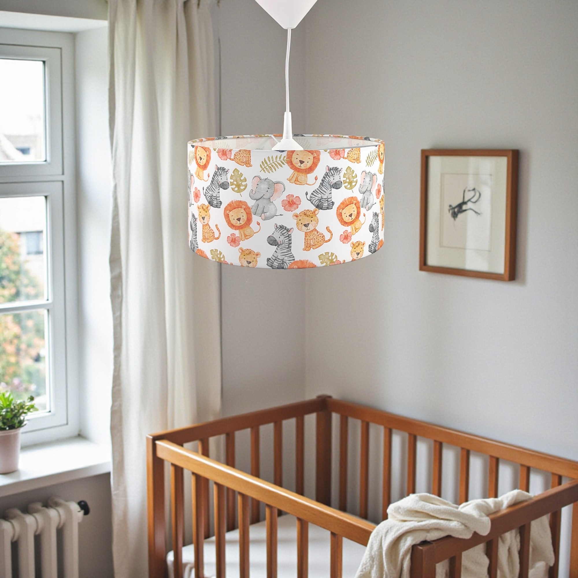 niermann Hängeleuchte »Stoff-Pendelleuchte Motiv "Little Safari", Kinderzimmer, Kinderlampe« E27 1 Stk. Stoffschirm, höhenverstellbare Pendelaufhängung, Made in Germany