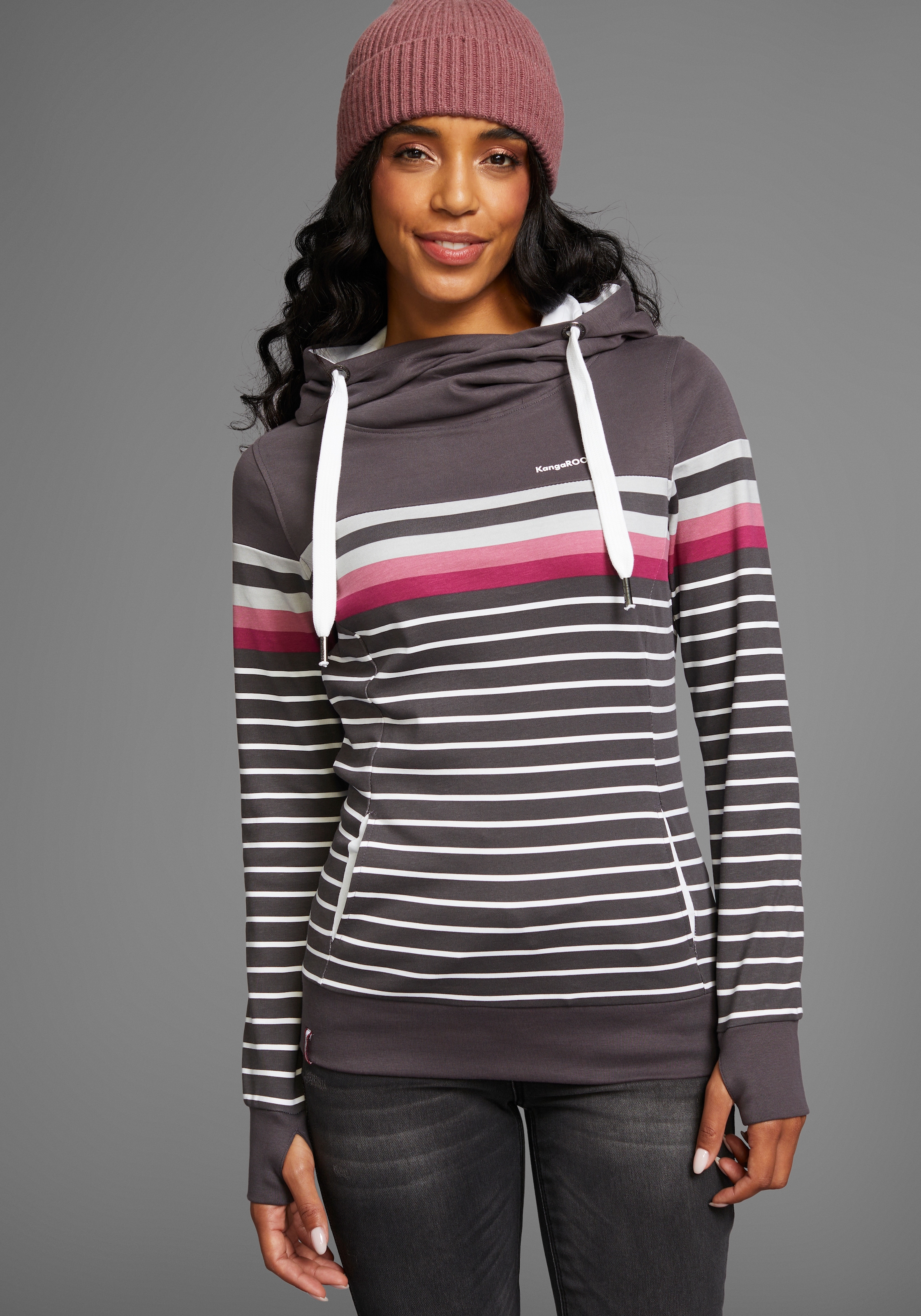 KangaROOS Kapuzensweatshirt , Langarm mit Daumenlöchern,  bequem geschnitten und hüftbedeckend
