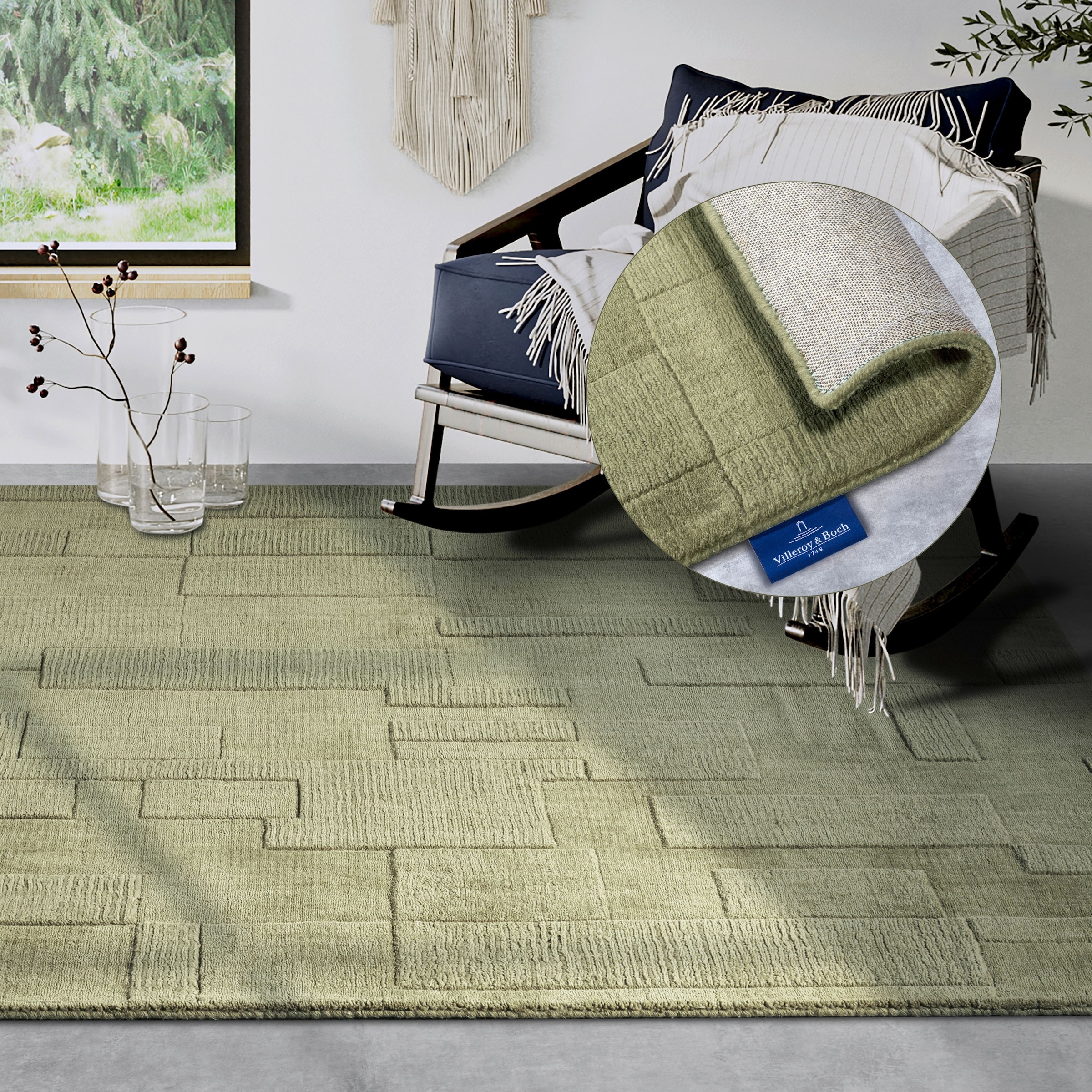 THE RUGS Villeroy & Boch 1906 Wool Rug Wilhelmine – Handwoven Soft & Durable in Green | Size: 190cm x 280cm