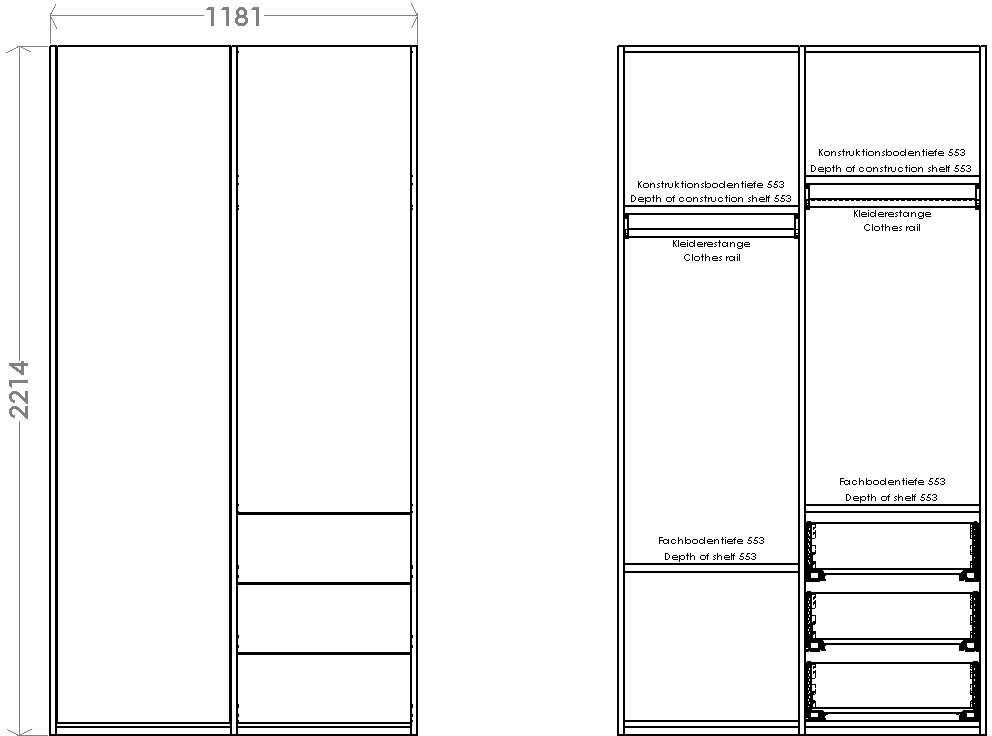 Müller SMALL LIVING Kleiderschrank »Modular Plus Variante 2«, Inklusive 3  kleiner Schubladen unten rechts auf Rechnung bestellen