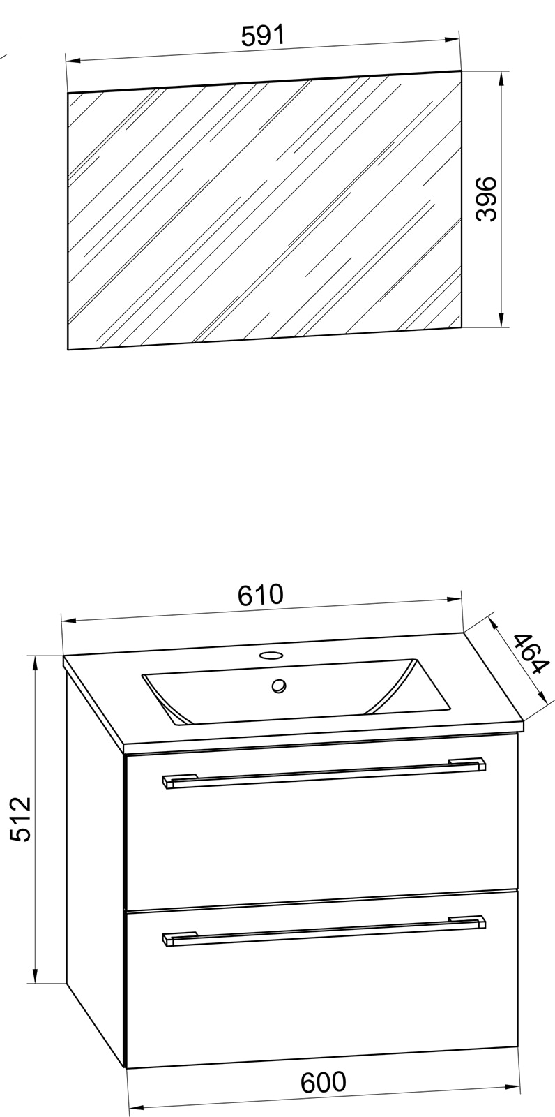 VCM Waschtisch »3-tlg. Waschplatz Waschtisch Badinos Schublade SP« 3 Stk. tlg.
