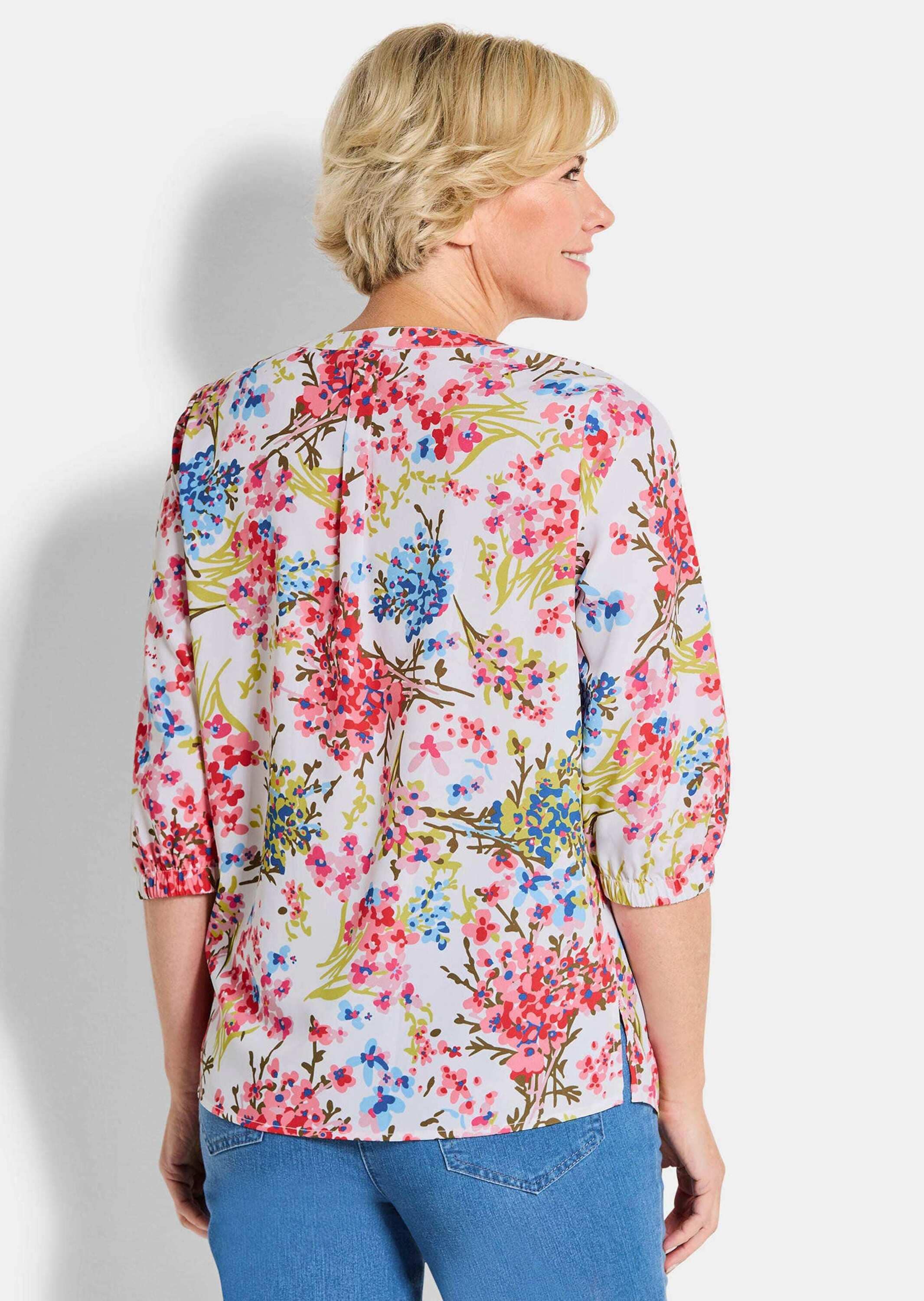GOLDNER Tunika »Kurzgröße Schlupfbluse mit floralem Muster« Schlitze an der Seitennaht