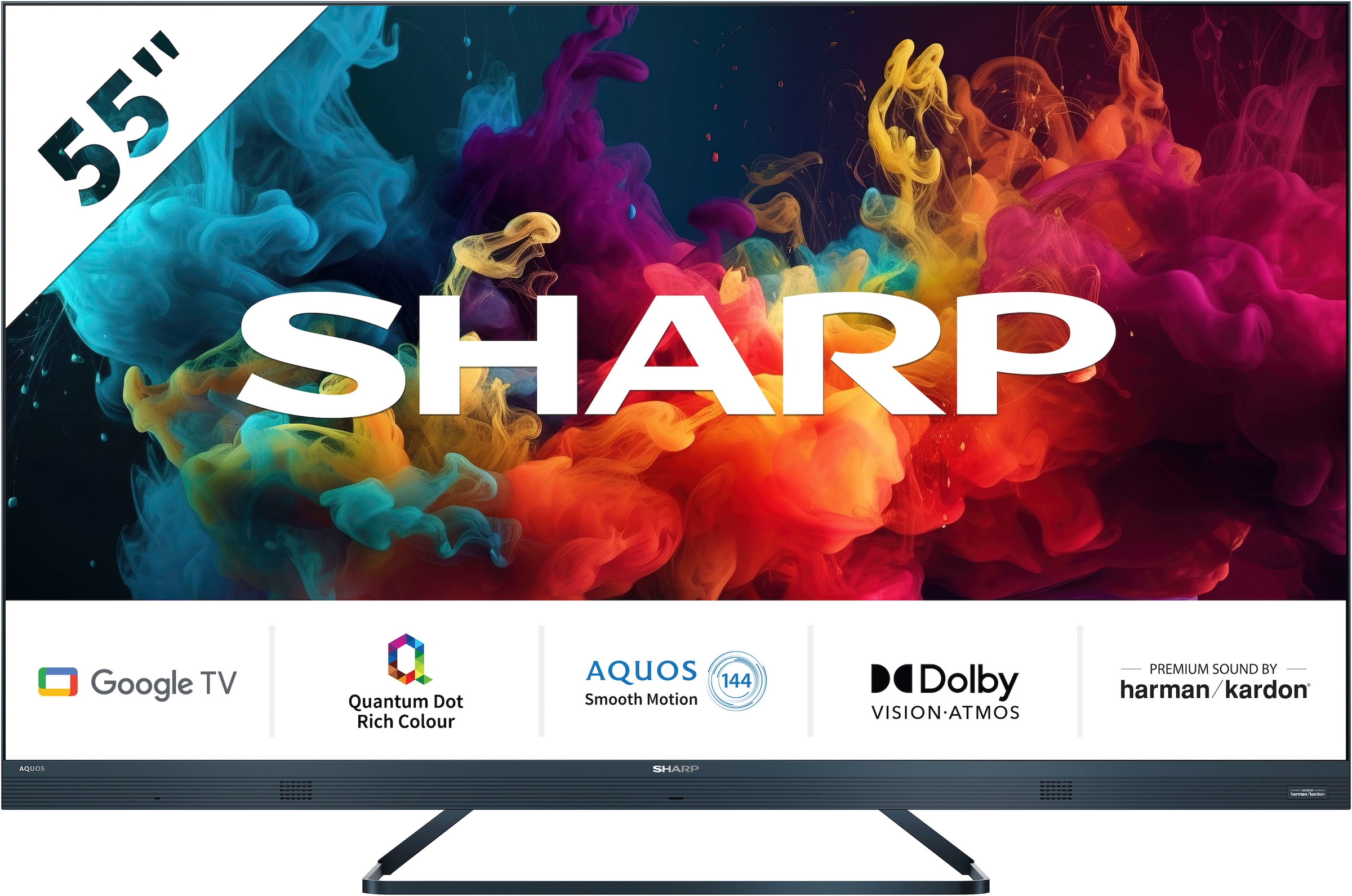 Sharp LED-Fernseher »SHARP 55FQ5EG Quantum Dot Google TV 139 cm (55 Zoll) 4K Ultra HD QLED«, 139 cm/55 Zoll, 4K Ultra HD, Google TV, Quantum Dot, QLED, Dolby Atmos, Dolby Vision, HDMI 2.1 mit eARC