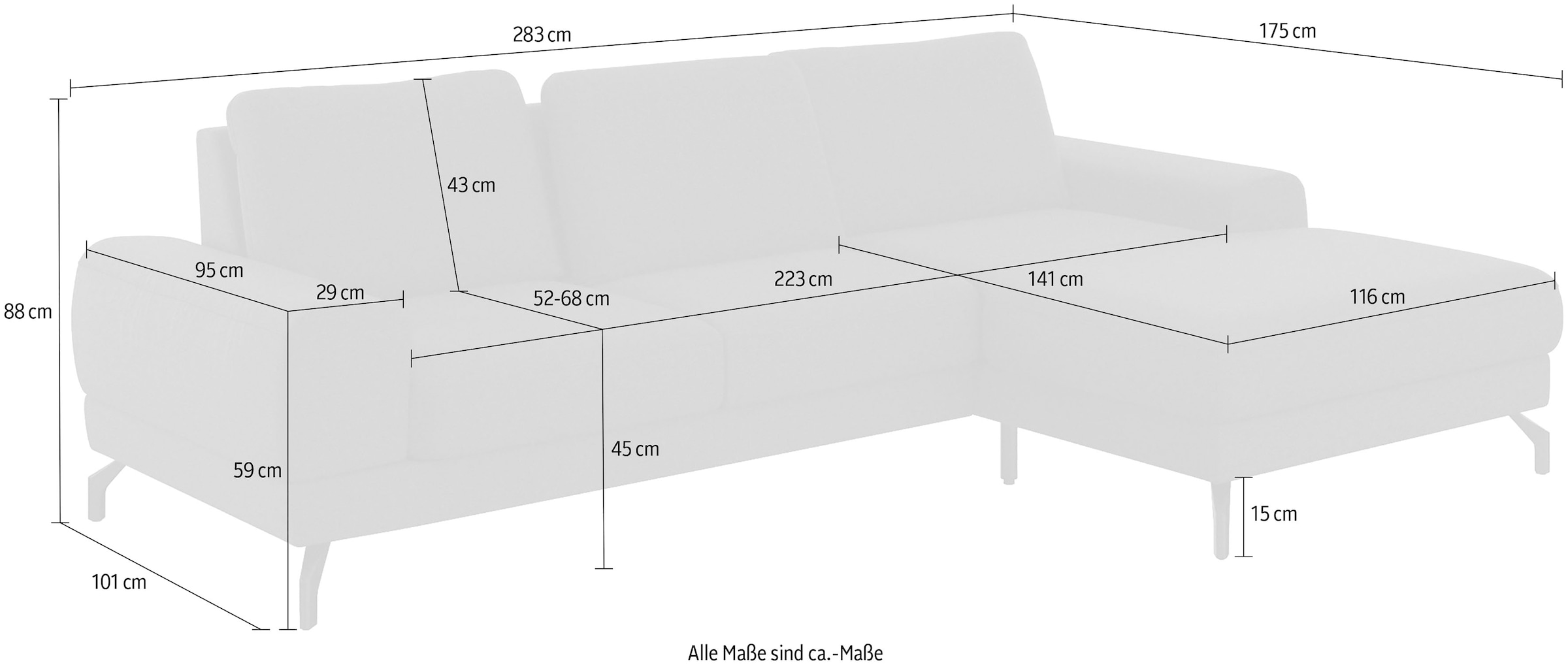 sit&more Ecksofa »Cinturo L-Form« inklusive Sitztiefenverstellung und Federkern, Sitzhöhe 45 cm