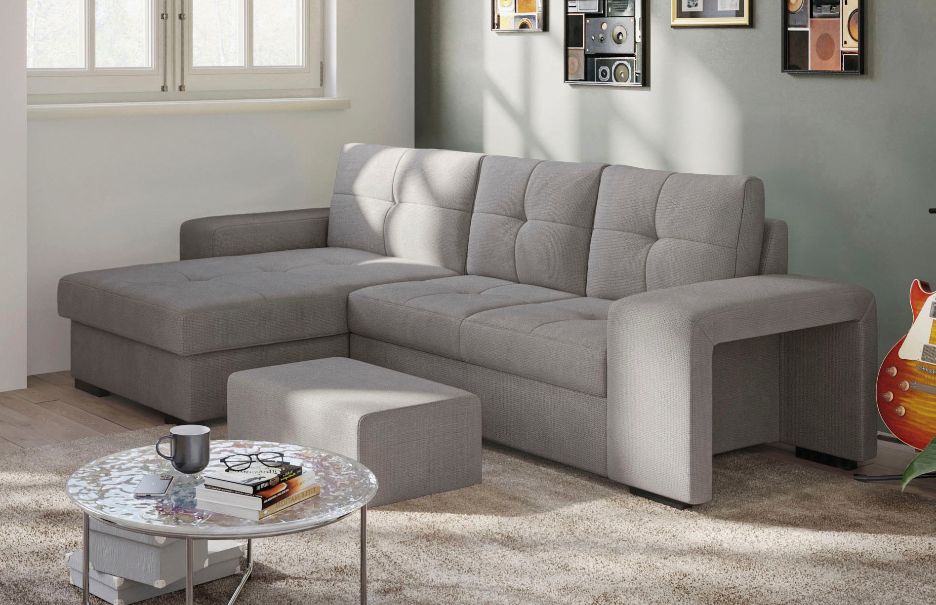 COTTA Ecksofa »Mattina L-Form«, mit Hocker, wahlweise mit Bettfunktion & Bettkasten