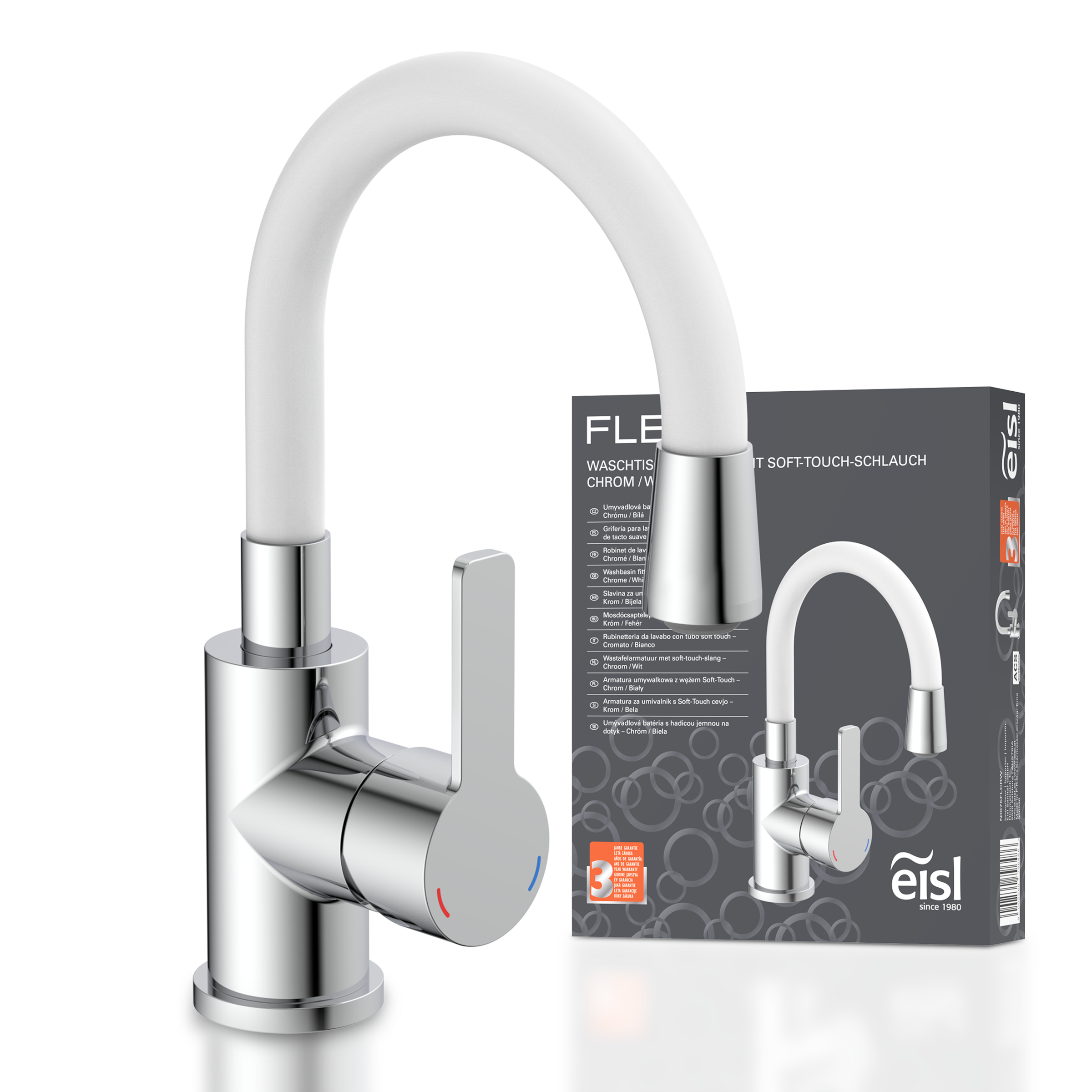 Eisl Waschtischarmatur »Flexo« energiesparender Wasserhahn, Mischbatterie Waschbecken, in Weiß/Chrom