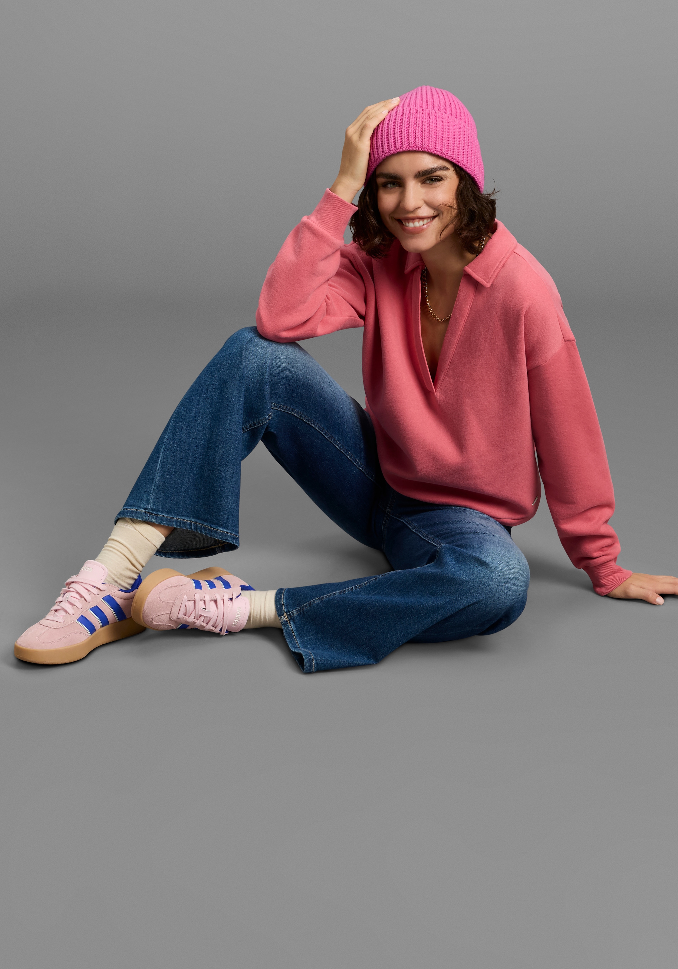 Laura Scott Sweatshirt , Weiche Baumwollmischung mit V-Ausschnitt und Kordel am Saum
