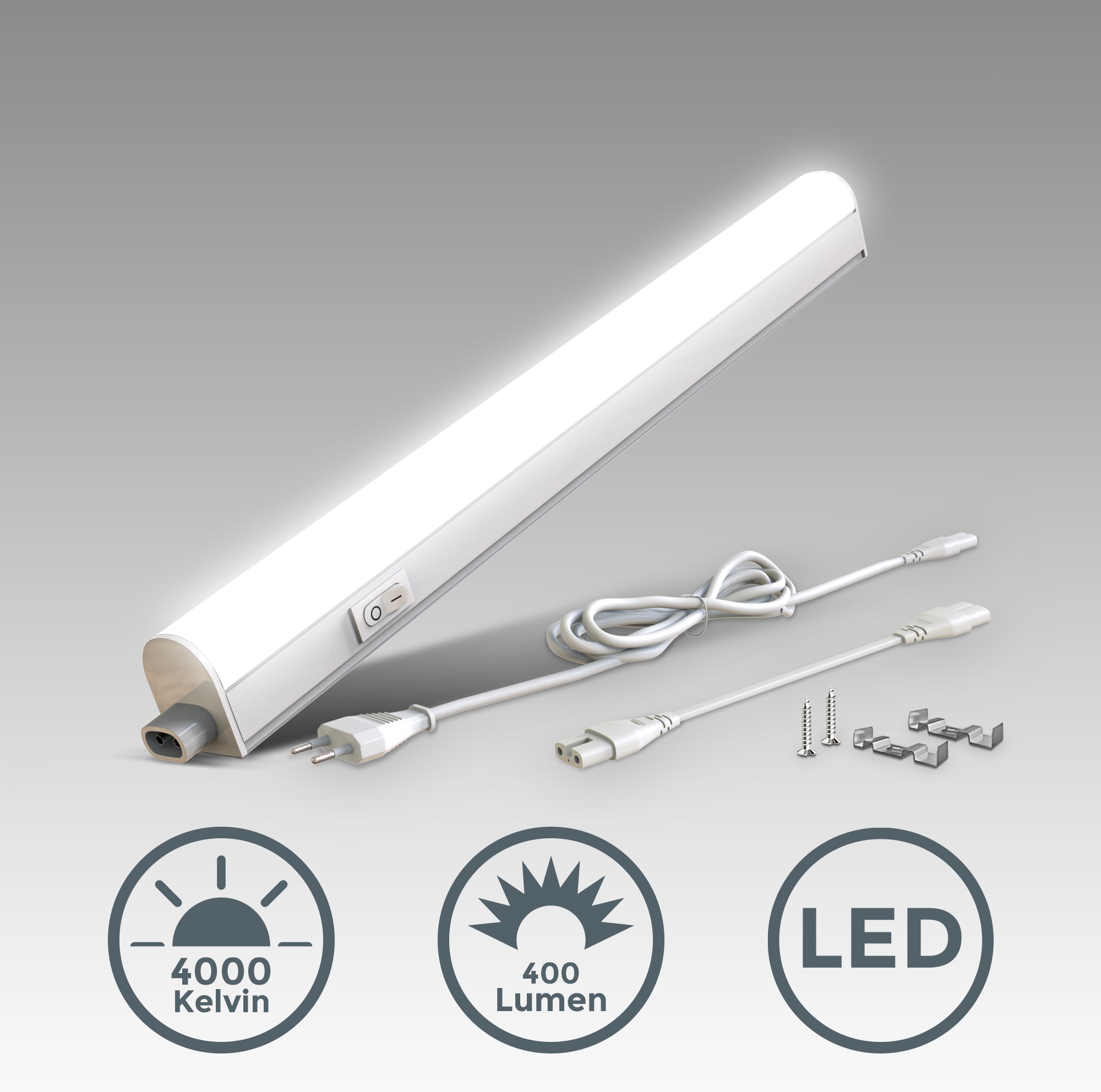 B.K.Licht Unterschrankleuchte, inkl. 1 x LED-Platine, 4 Watt, 400 Lumen, 4.000 Kelvin, nicht dimmbar,  mit EIN/AUS-Schalter,  inkl. Zuleitung 1,5 Meter