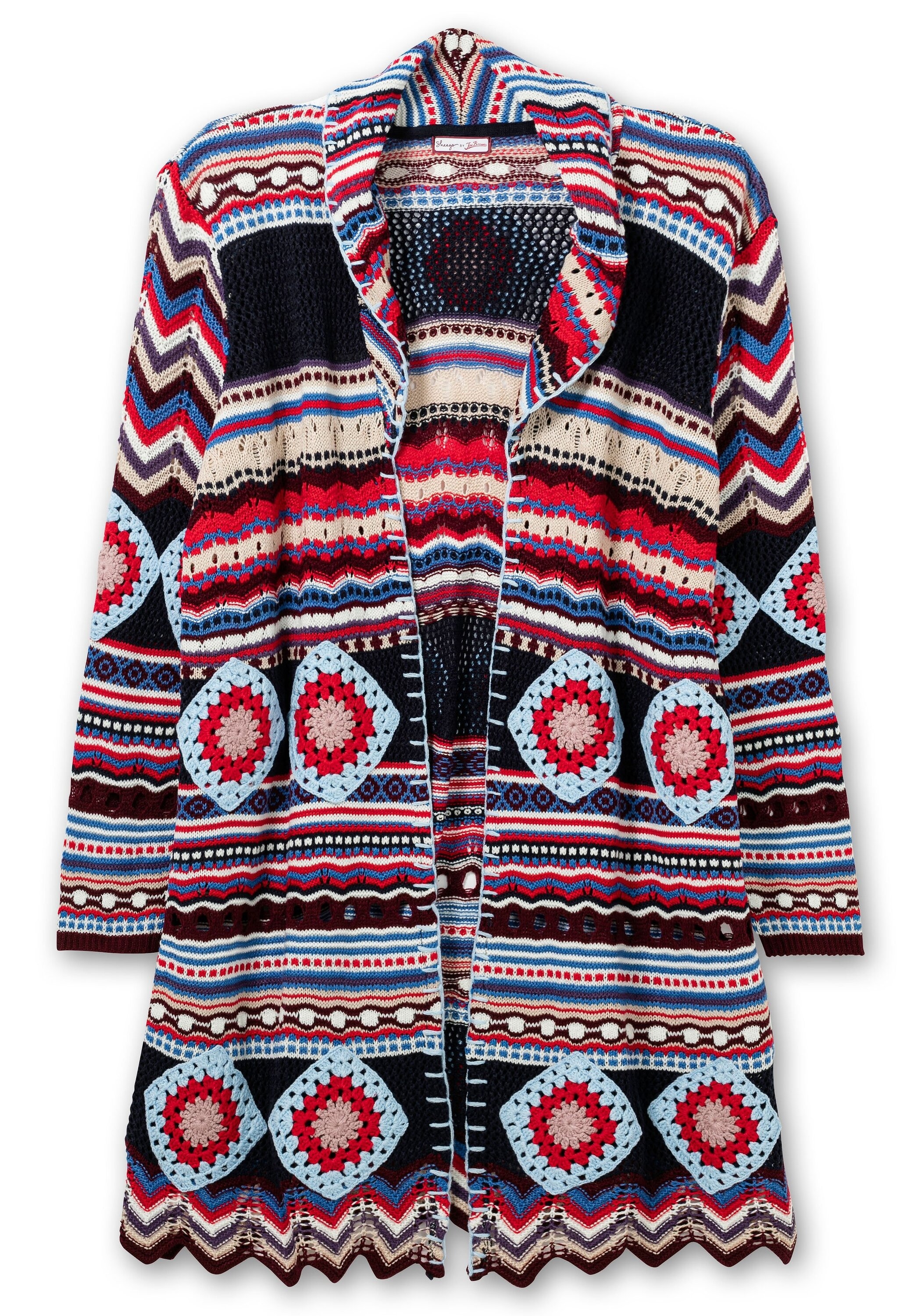 Sheego Longstrickjacke »Longstrickjacke im Boho-Stil, mit Schalkragen«, im Boho-Stil, mit Schalkragen