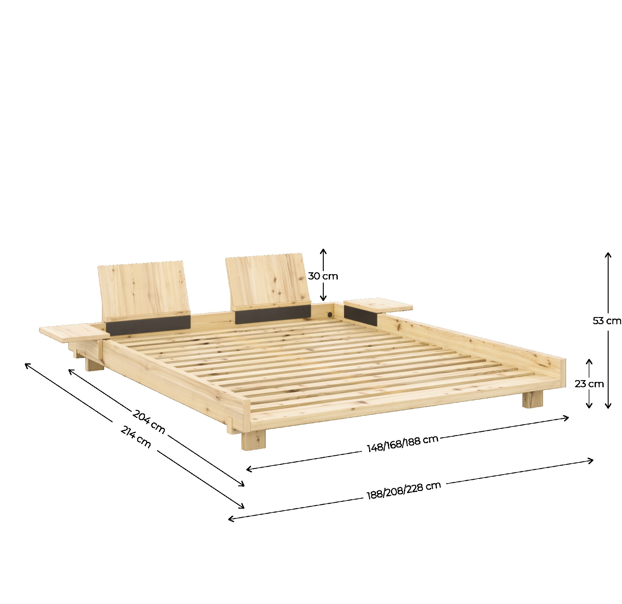 Karup Design Bettgestell »Social Bed, Bett mit oder ohne verstellbares Zubehör, ohne Matratze«, Bett wahlweise mit oder ohne Rückenlehnen und Ablagen. Ohne Matratze