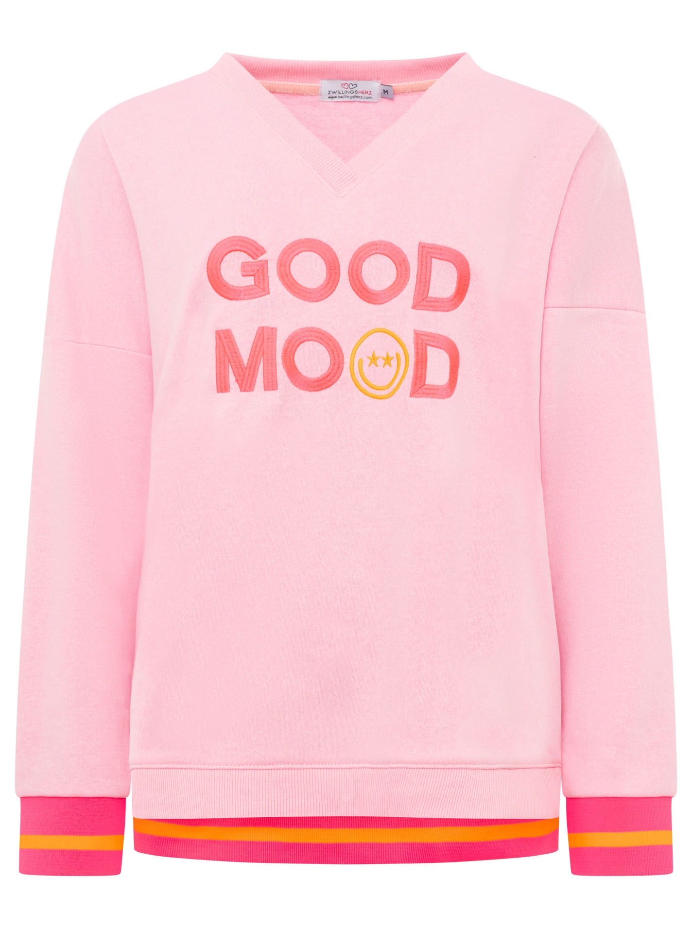 Zwillingsherz Sweatshirt »Dana«, Neon-Bündchen, V-Ausschnitt, Langarm, Front-Stickerei
