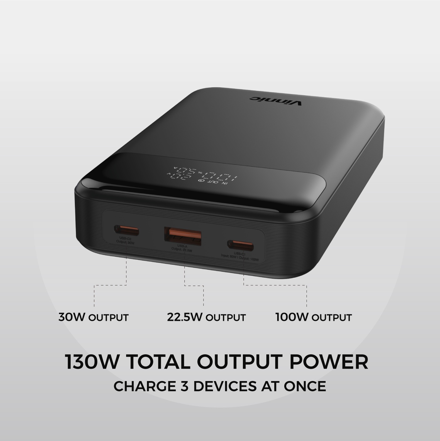 Vinnic Powerbank »ANETO+ 20.000 mAh 130W«, Vinnic ANETO+ 130W 20.000mAh Powerbank, Black, 20000 mAh