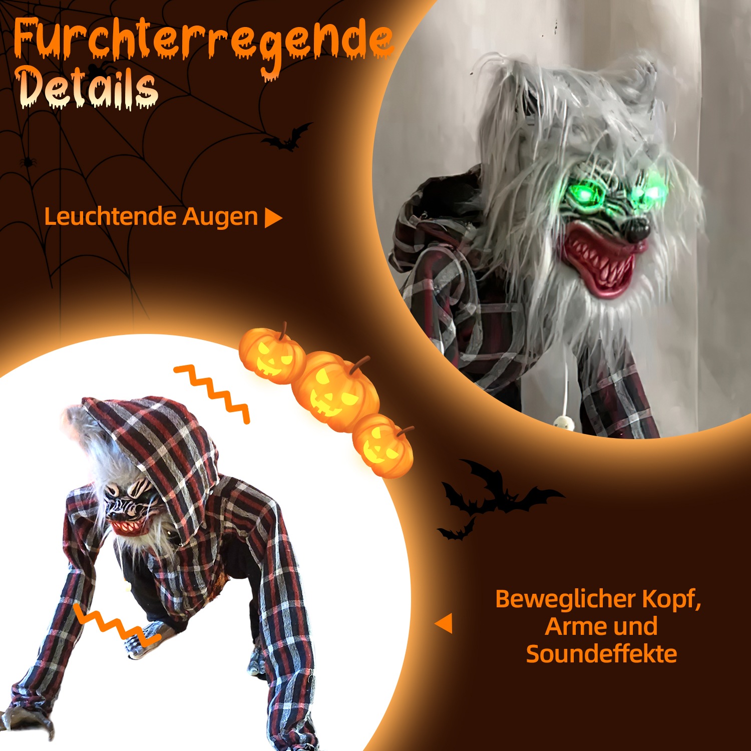 SHX Tierfigur »Hockender Wolf«, Kopf und Arme animiert, Soundeffekt