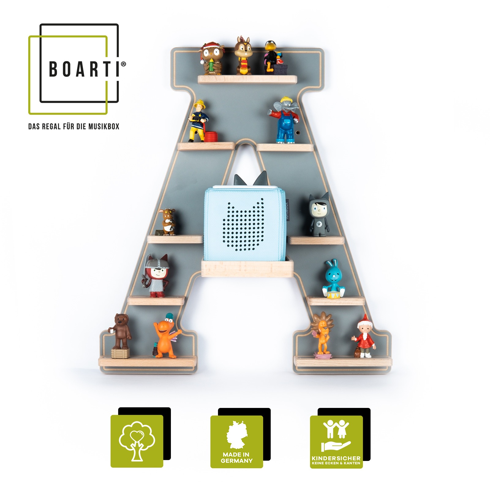 Boarti Wandregal »Holz Regal Buchstabe A für Toniebox Tonies Figuren« 1 Stk. tlg.