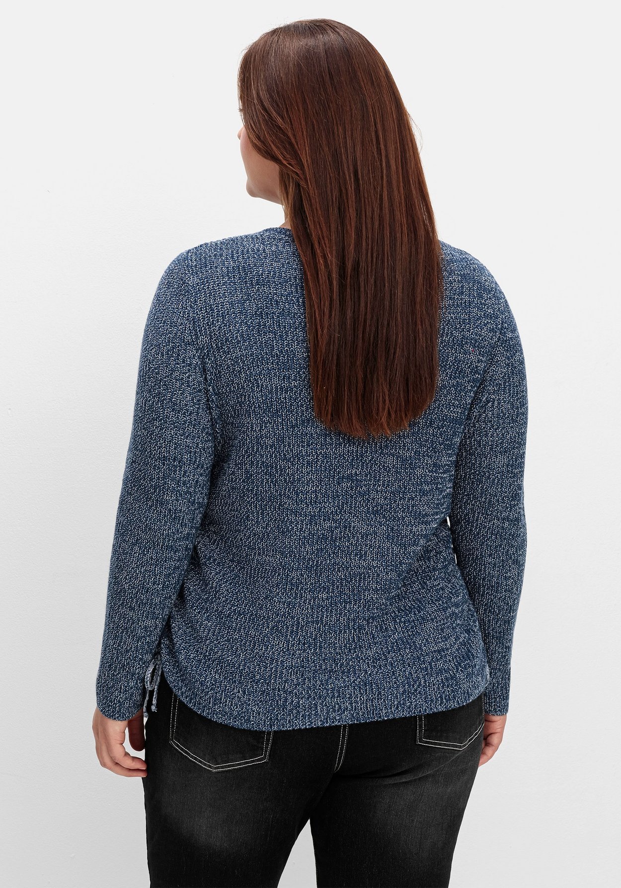Sheego Rundhalspullover »Strickpullover mit Rippmuster und Raffung seitlich«