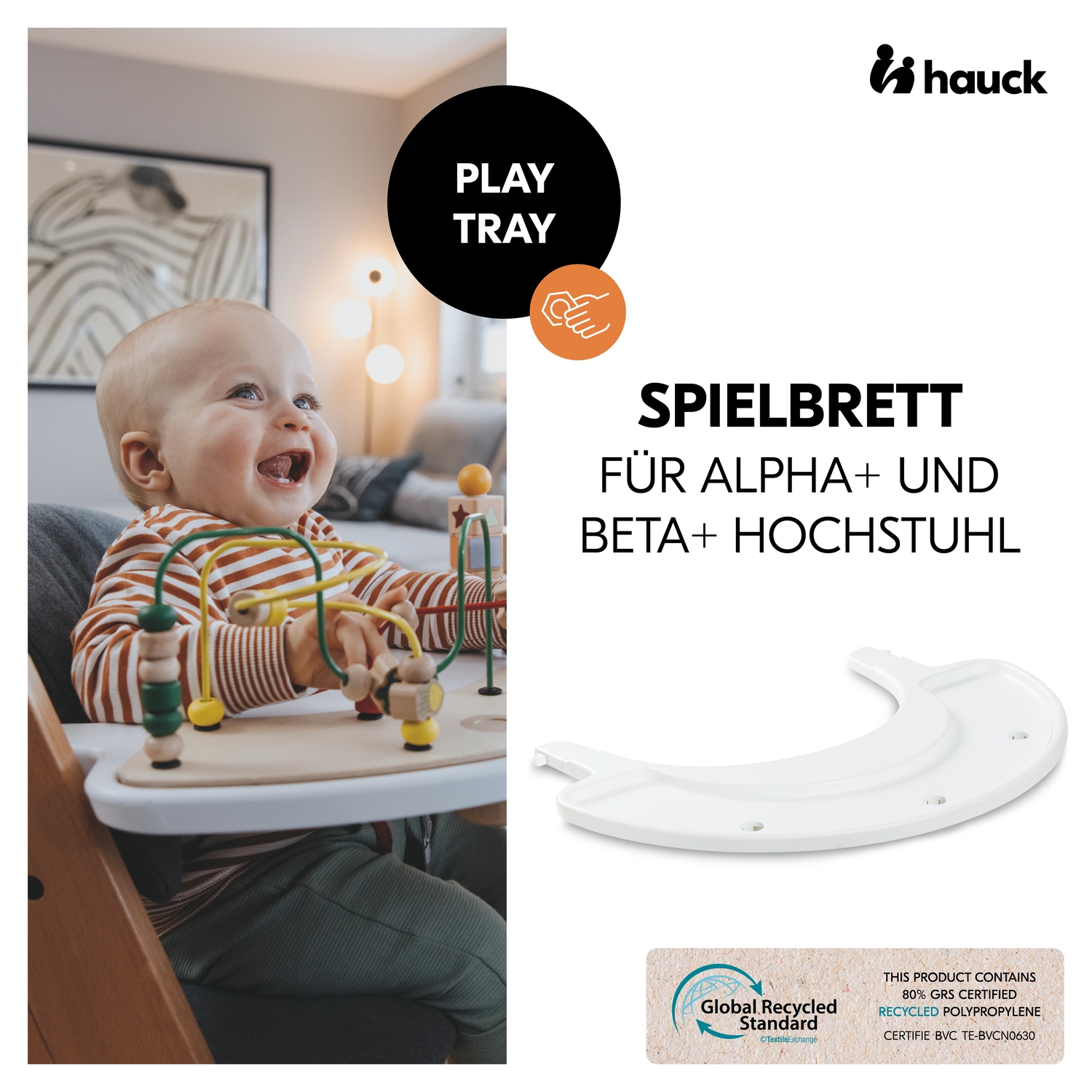 Hauck Hochstuhltablett »Alpha Play Tray, White« aus recyceltem Material