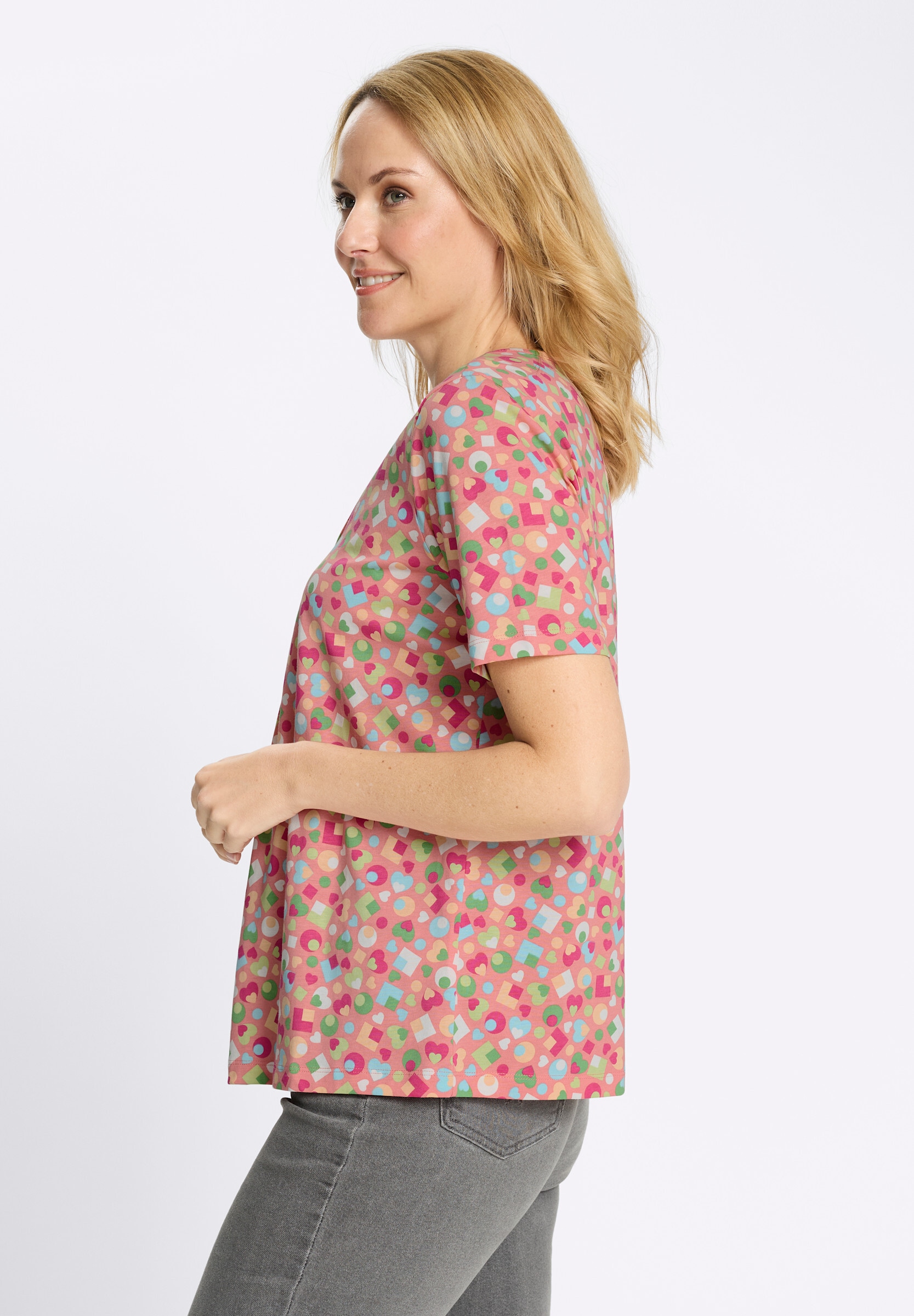 Sieh an! Longshirt »Kurzarm-Shirt Kurzarmshirt im bunten Allover-Print«