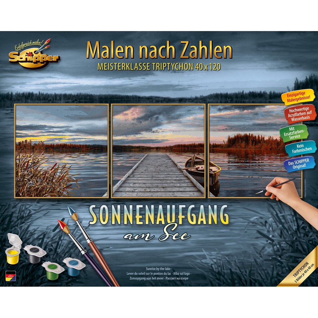Schipper Malen nach Zahlen »Meisterklasse Triptychon - Sonnenaufgang am See«, Made in Germany