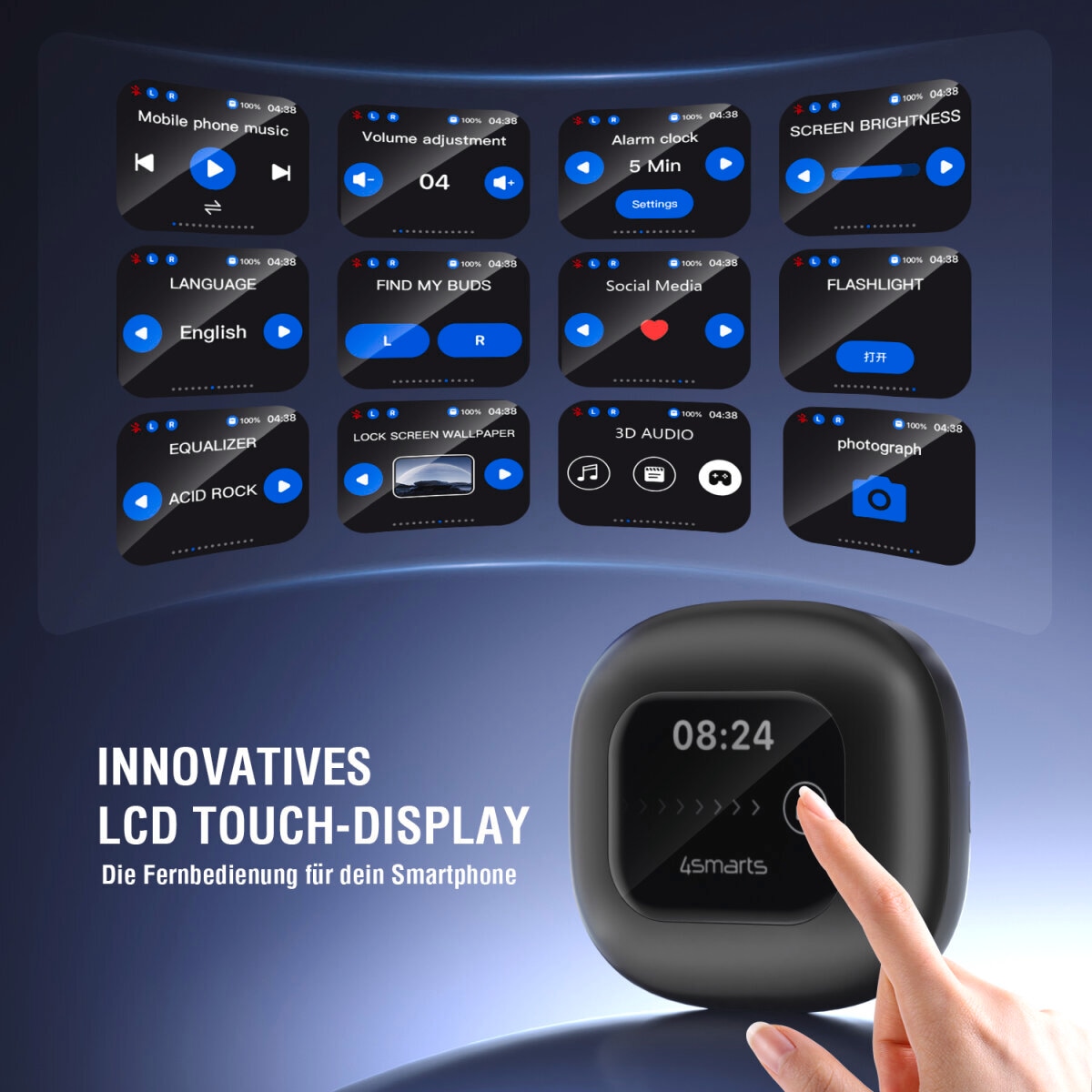 4smarts wireless Kopfhörer »Open-Ear Bluetooth Kopfhörer SkyBuds AI Screen«, A2DP Bluetooth-AVRCP Bluetooth-HFP, Freisprechfunktion