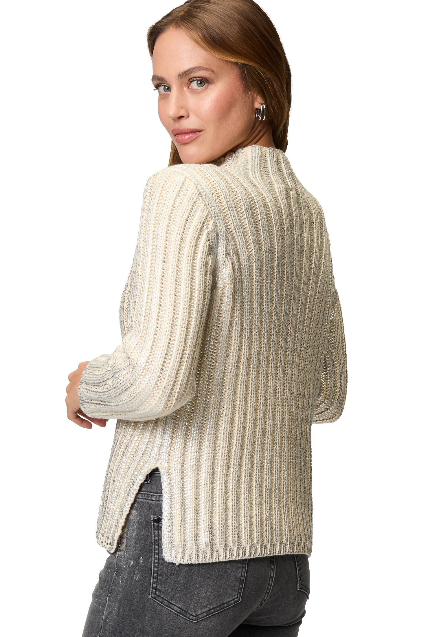 Zero Rundhalspullover »Pullover mit Silberglanz Effekt«